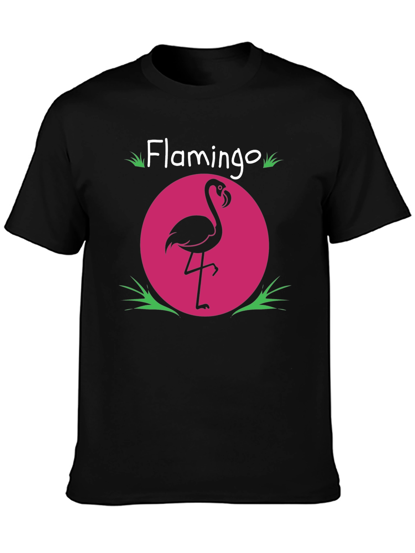 Flamingo Graphic Tee - Pink Circle Design Black T-Shirt