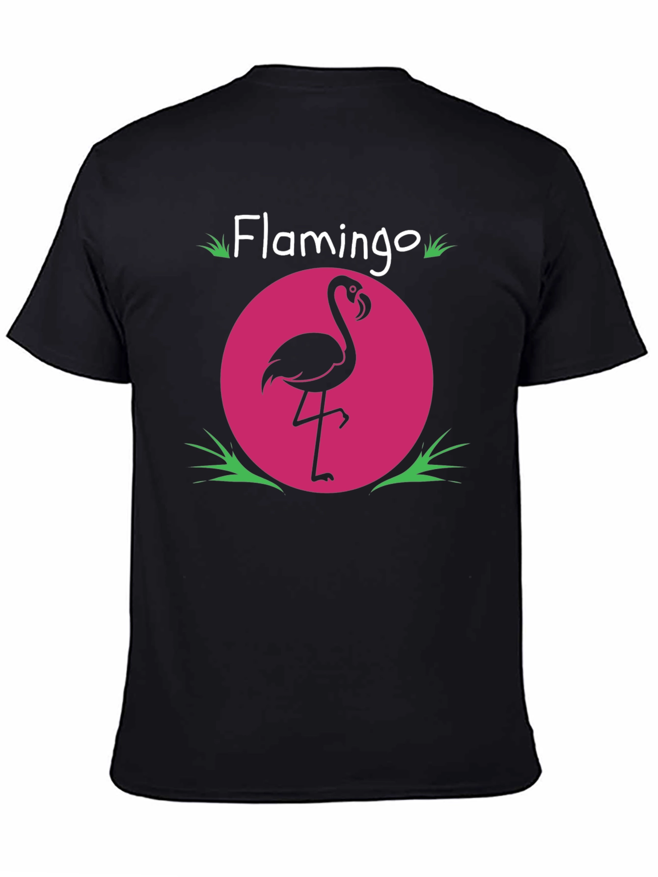 Flamingo Graphic Tee - Pink Circle Design Black T-Shirt
