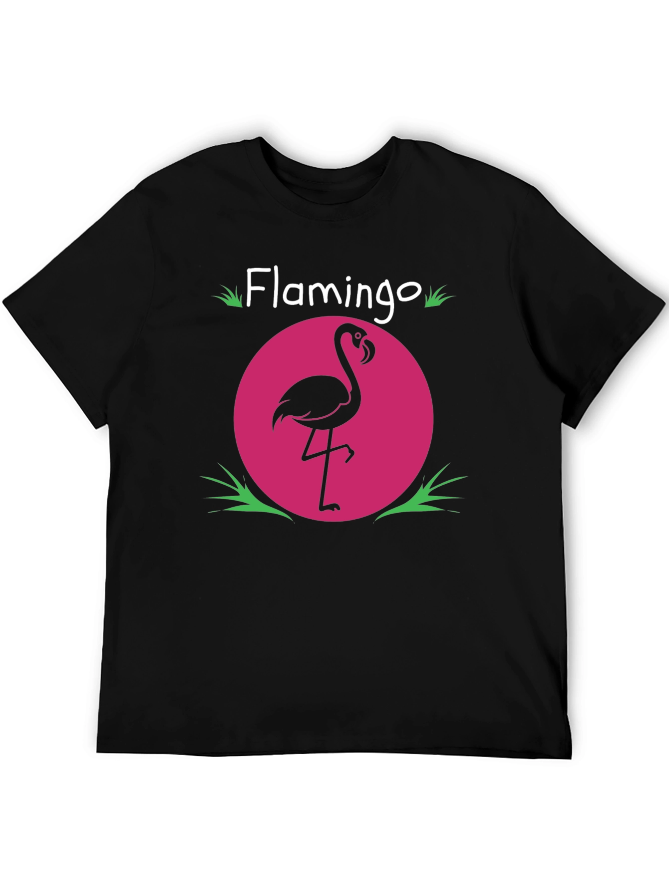 Flamingo Graphic Tee - Pink Circle Design Black T-Shirt