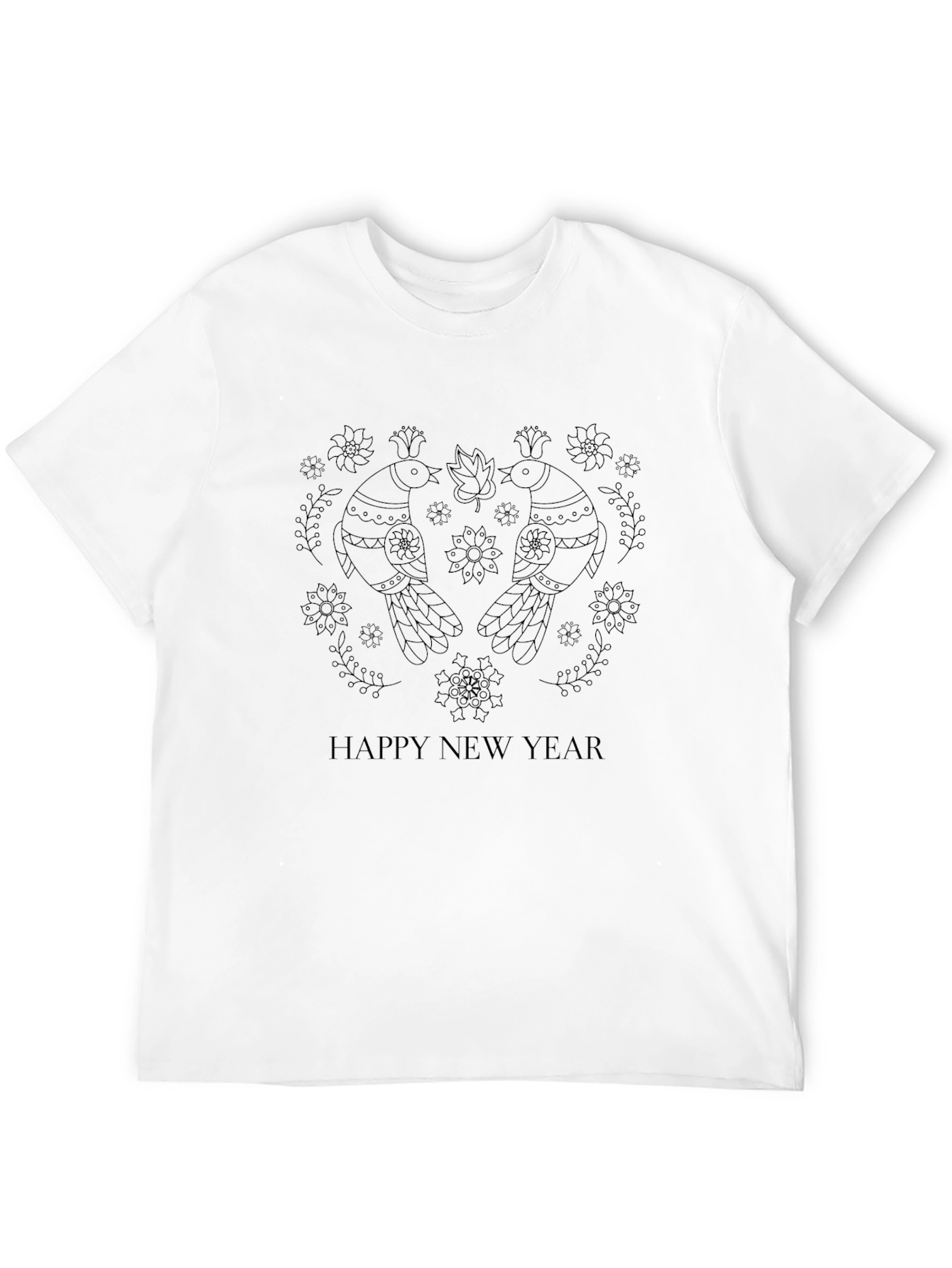 Festive Birds New Year T-Shirt - Black
