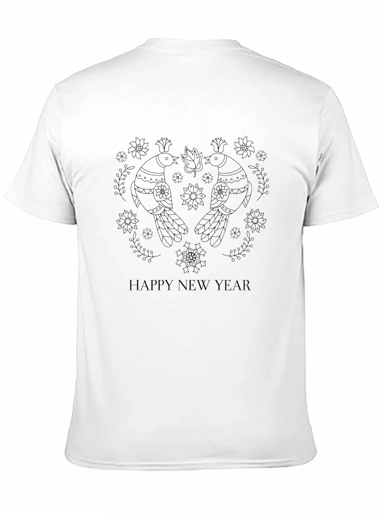 Festive Birds New Year T-Shirt - Black