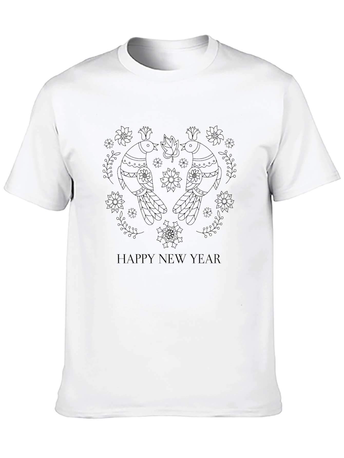 Festive Birds New Year T-Shirt - Black
