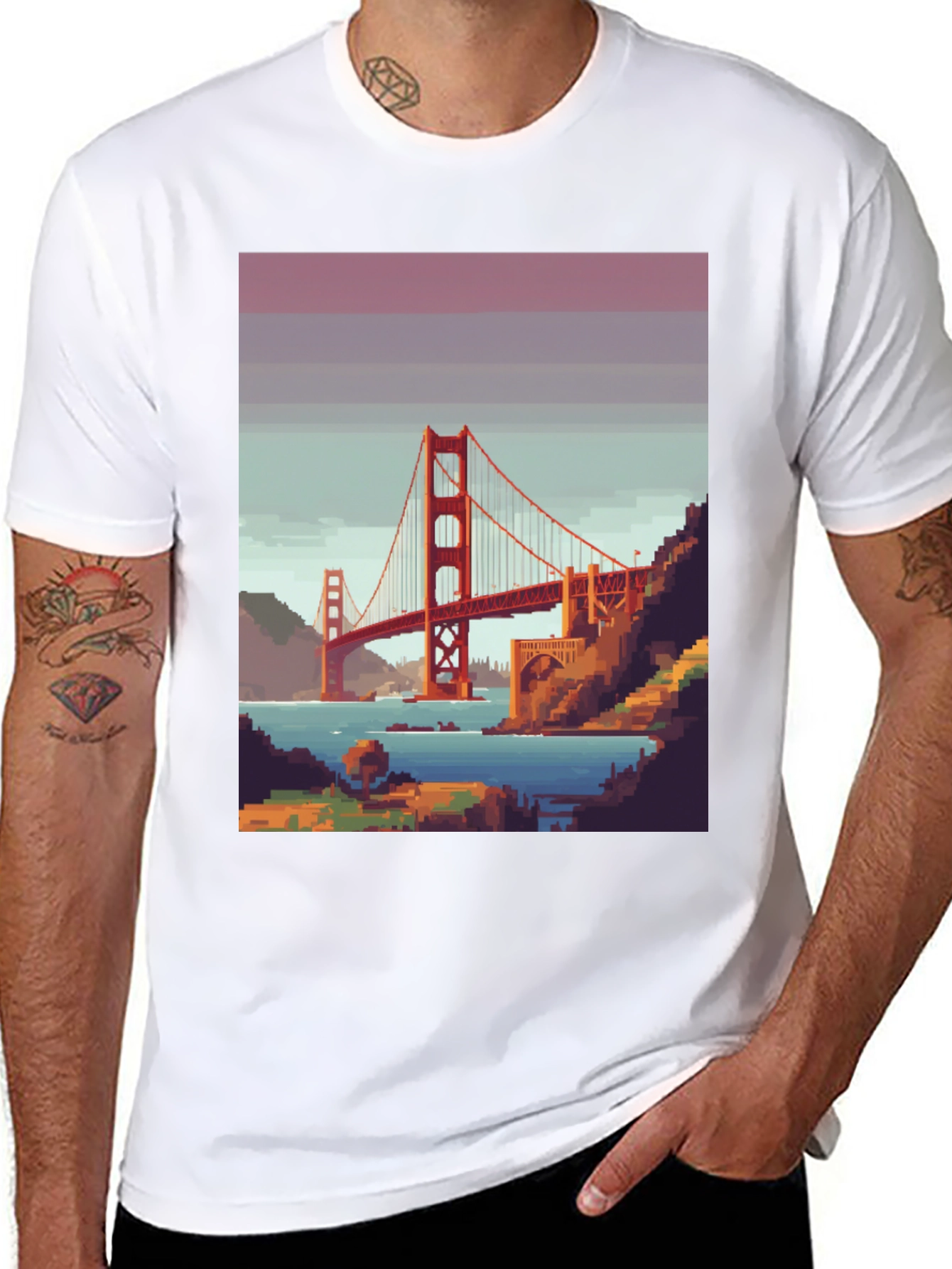 Golden Gate Bridge Pixel Art Graphic Tee
