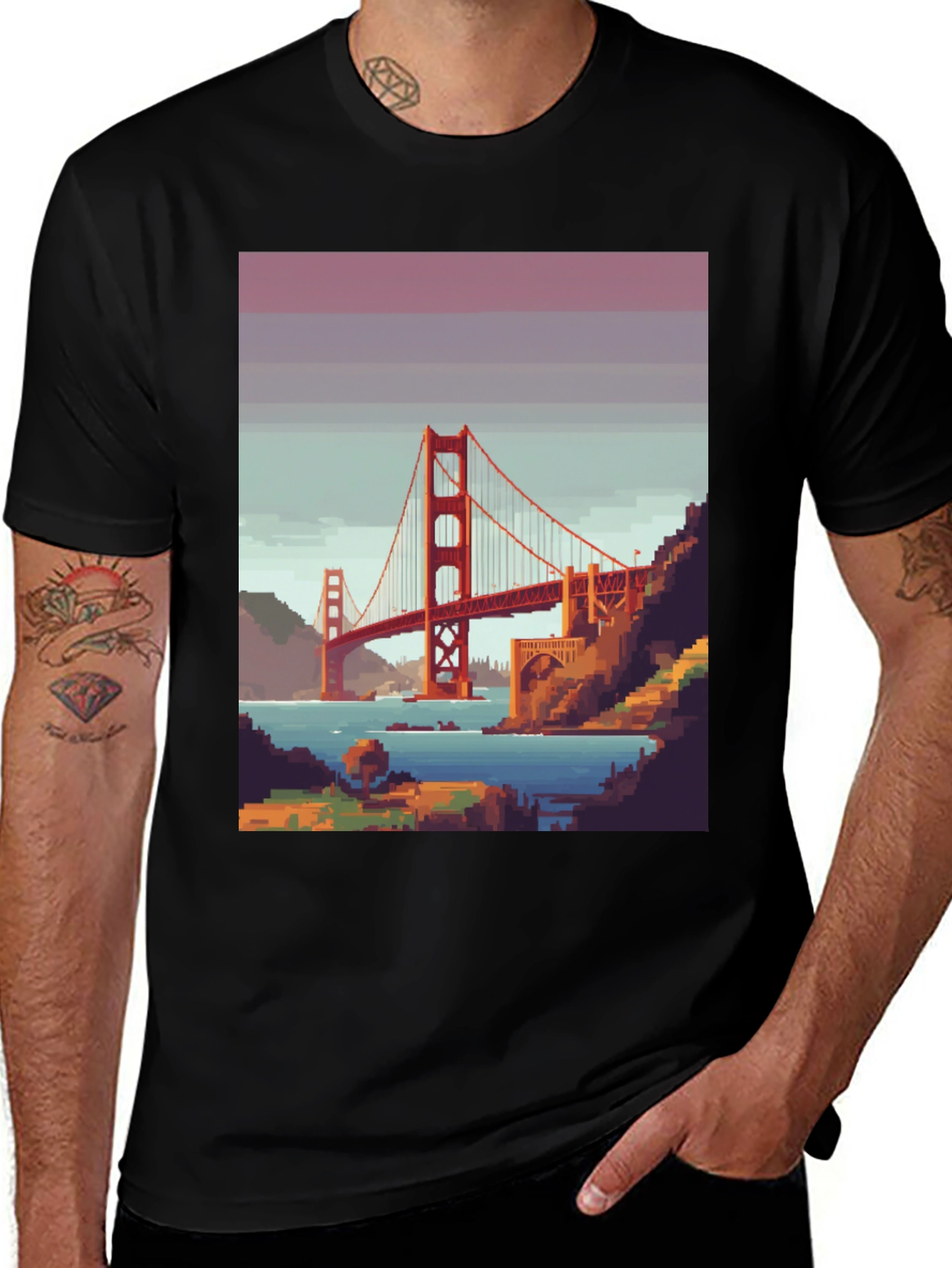Golden Gate Bridge Pixel Art Graphic Tee