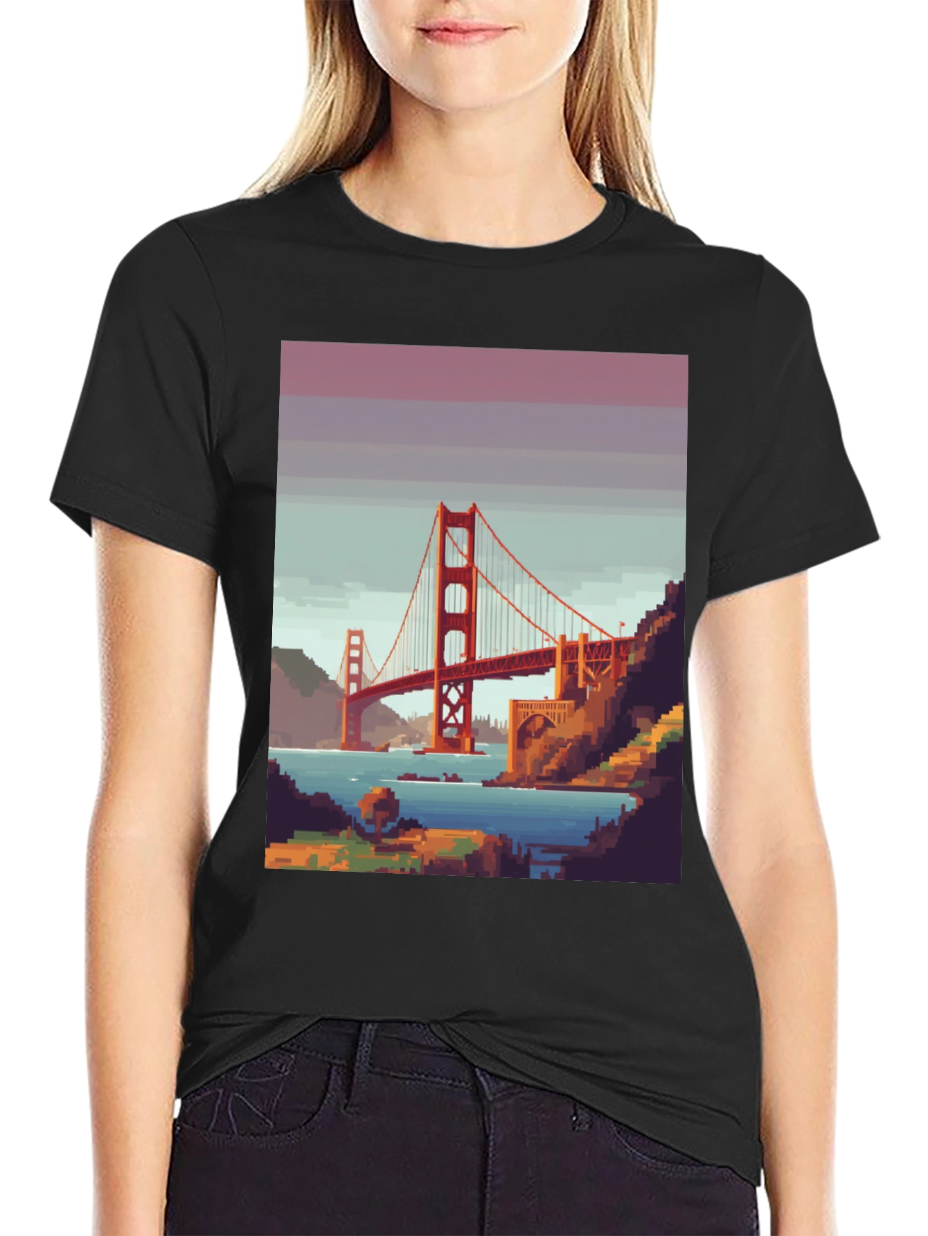 Golden Gate Bridge Pixel Art Graphic Tee