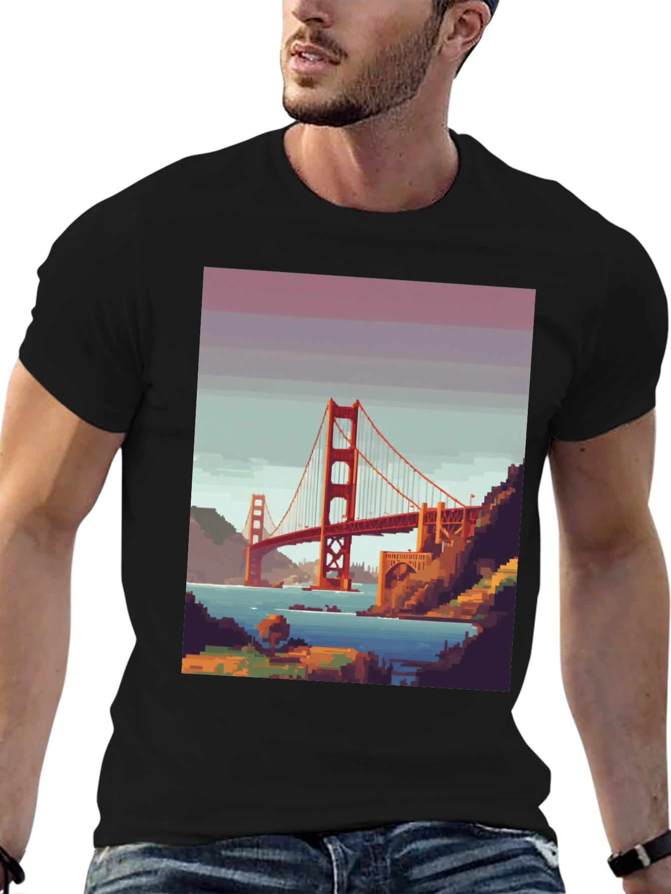 Golden Gate Bridge Pixel Art Graphic Tee