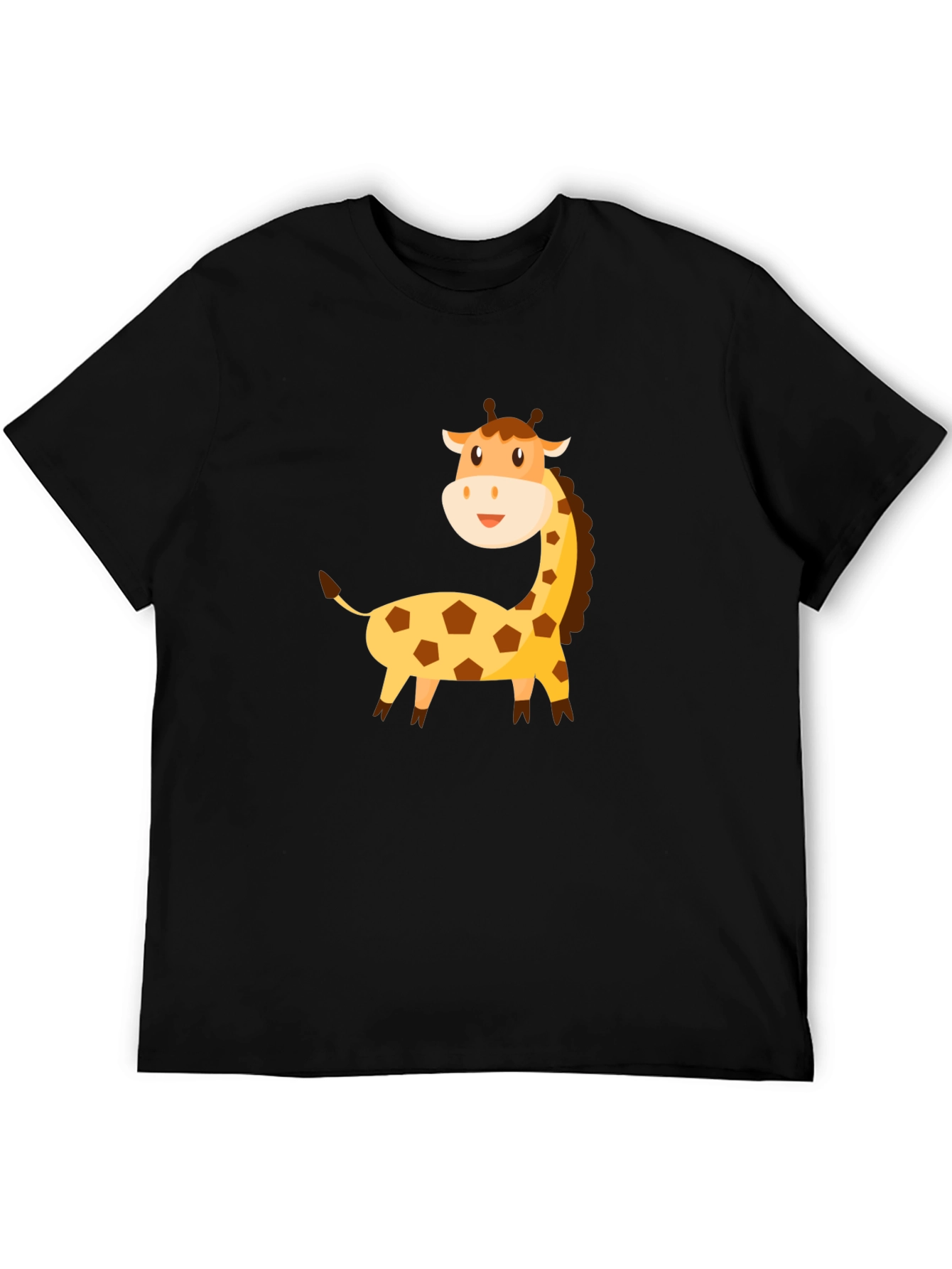 Cartoon Giraffe Graphic Tee - Black Cotton T-Shirt