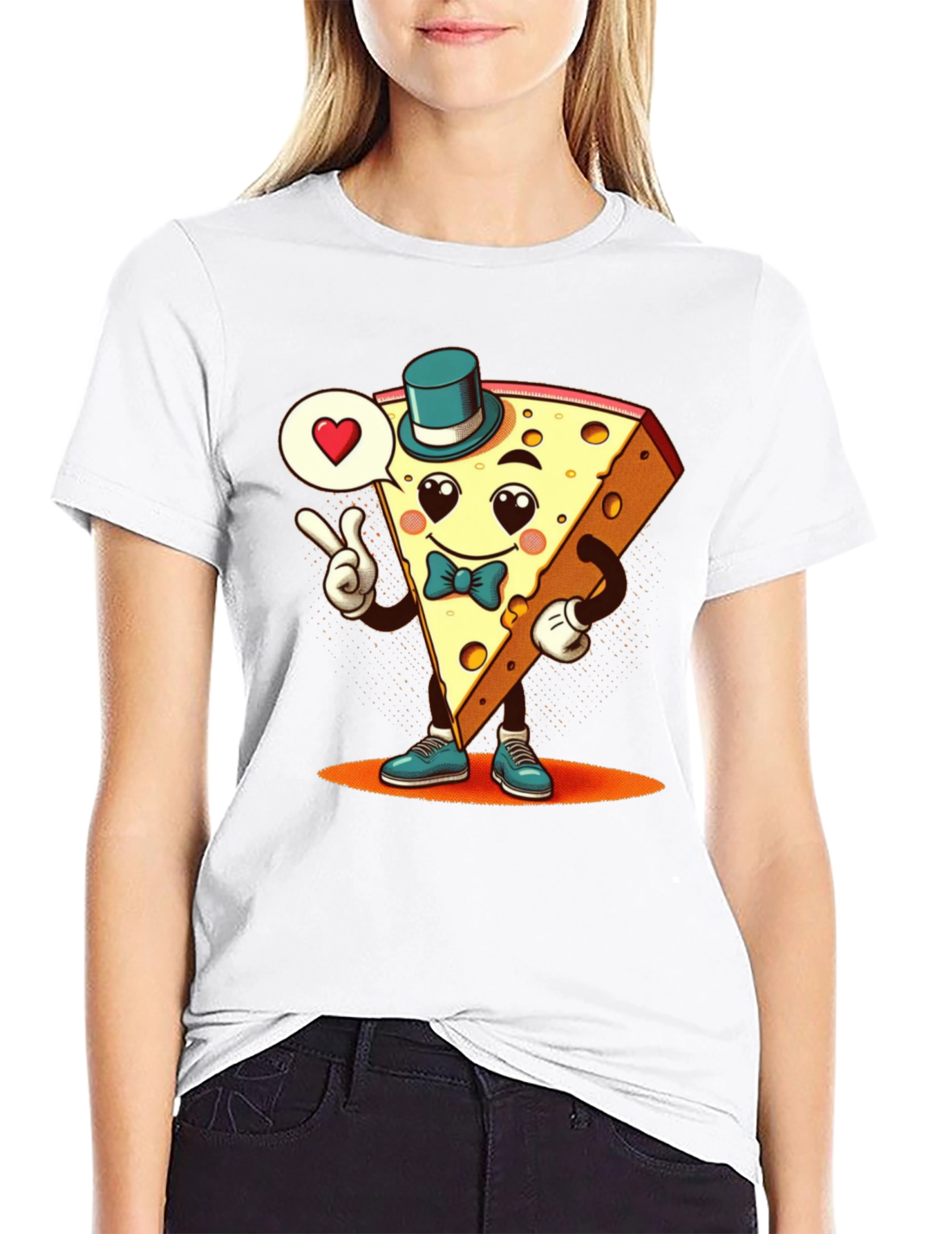 Cartoon Cheese Slice Graphic T-Shirt