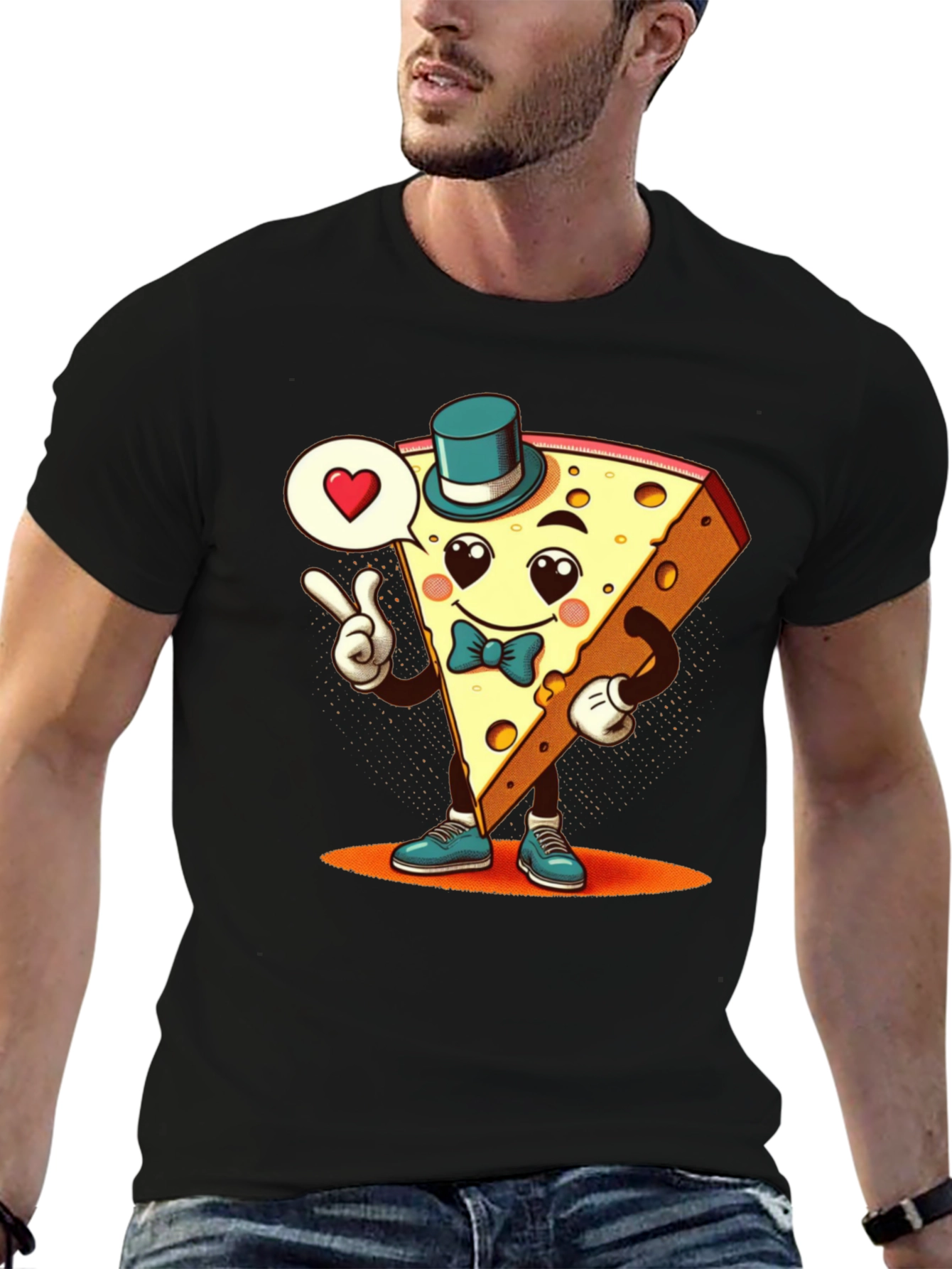 Cartoon Cheese Slice Graphic T-Shirt