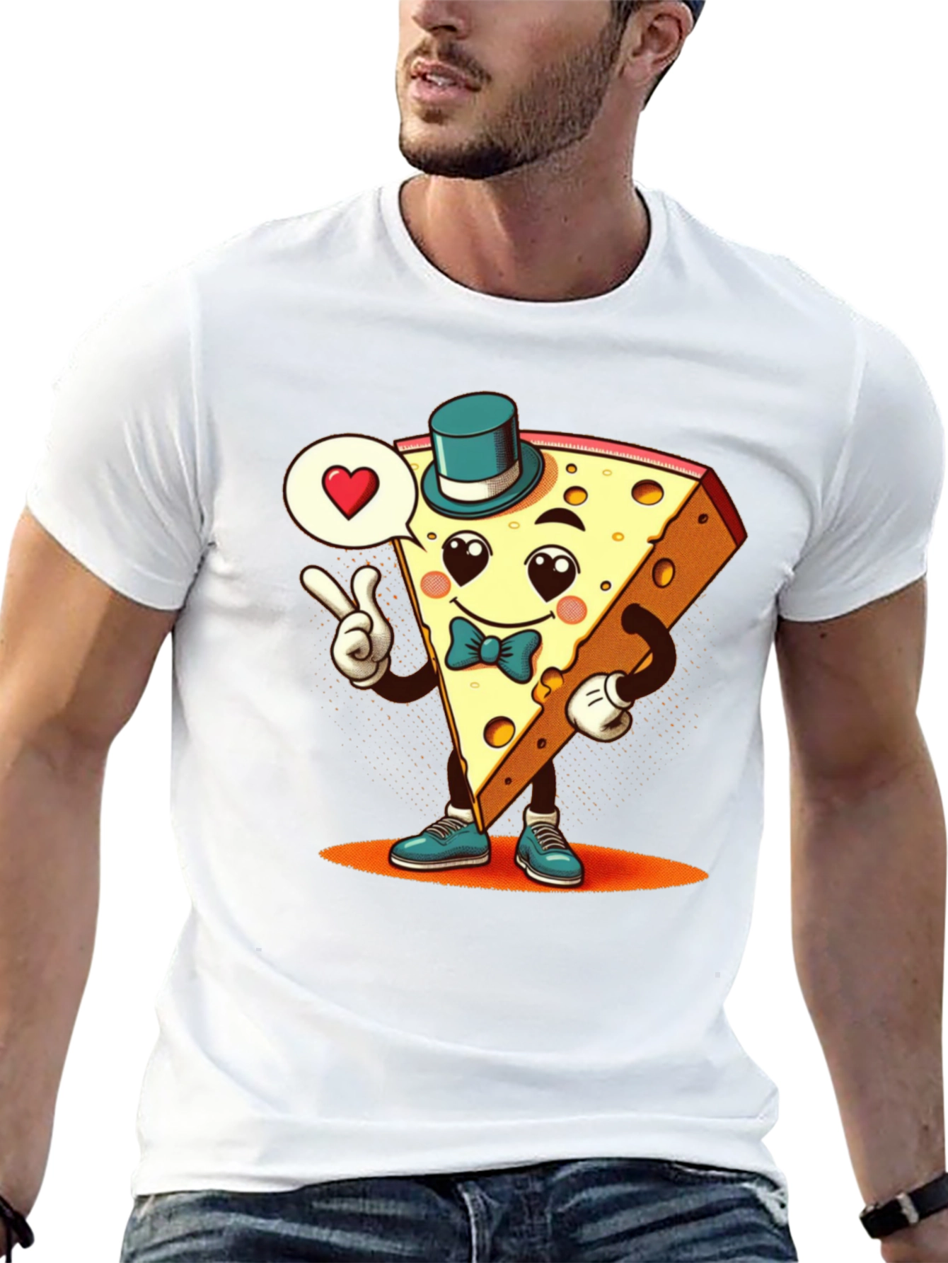 Cartoon Cheese Slice Graphic T-Shirt