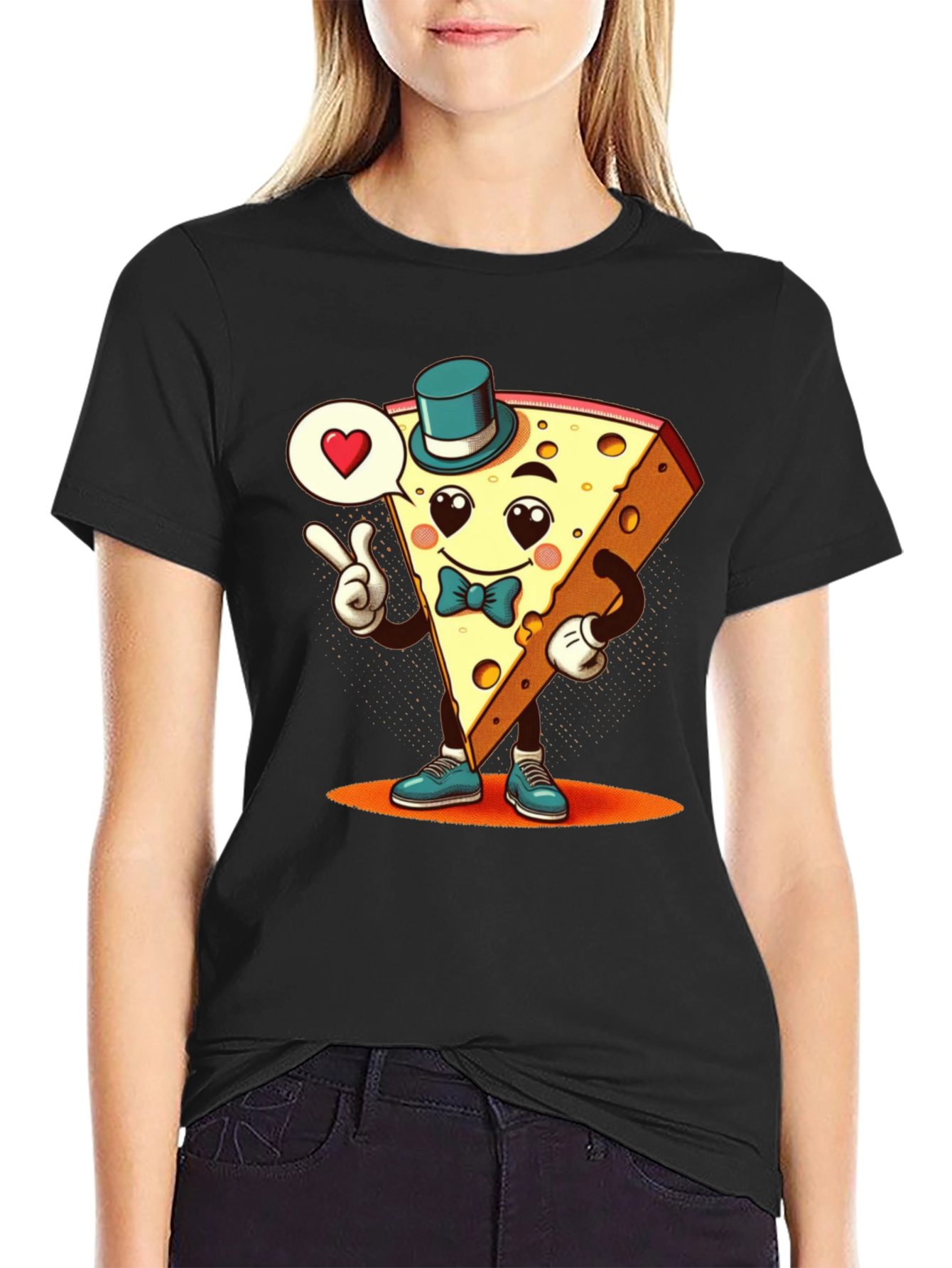Cartoon Cheese Slice Graphic T-Shirt