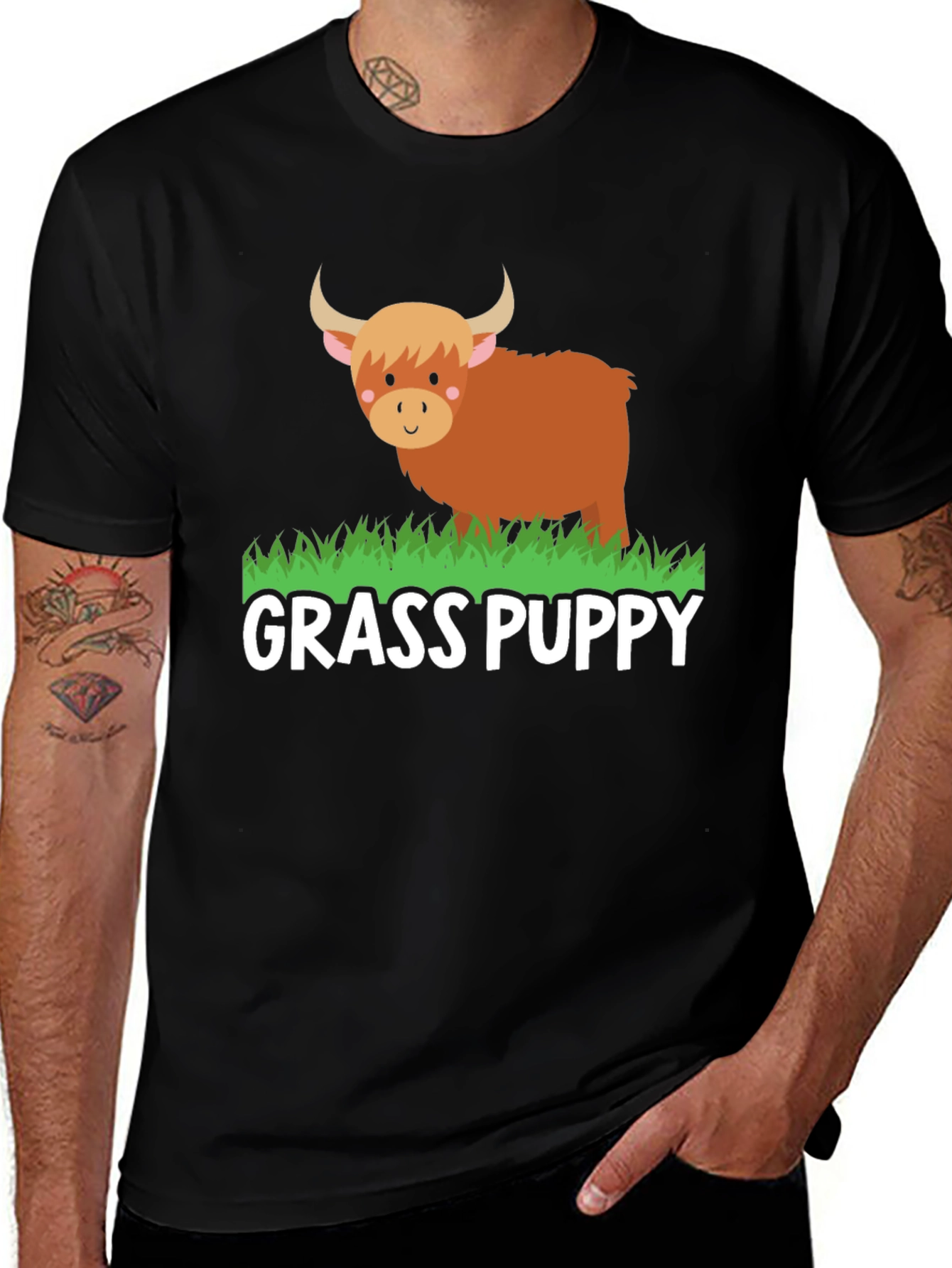 Grass Puppy Highland Cow Graphic Tee