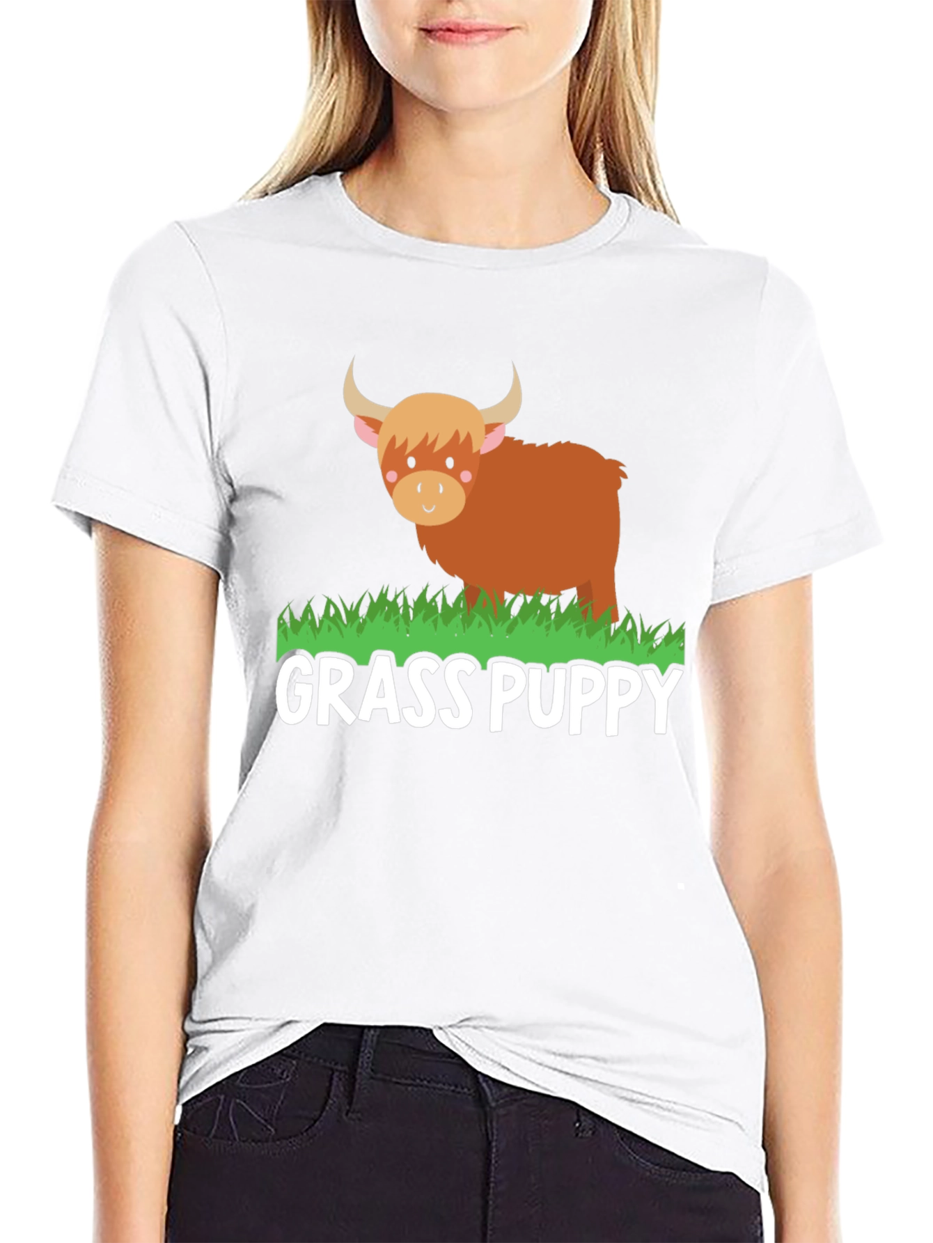 Grass Puppy Highland Cow Graphic Tee
