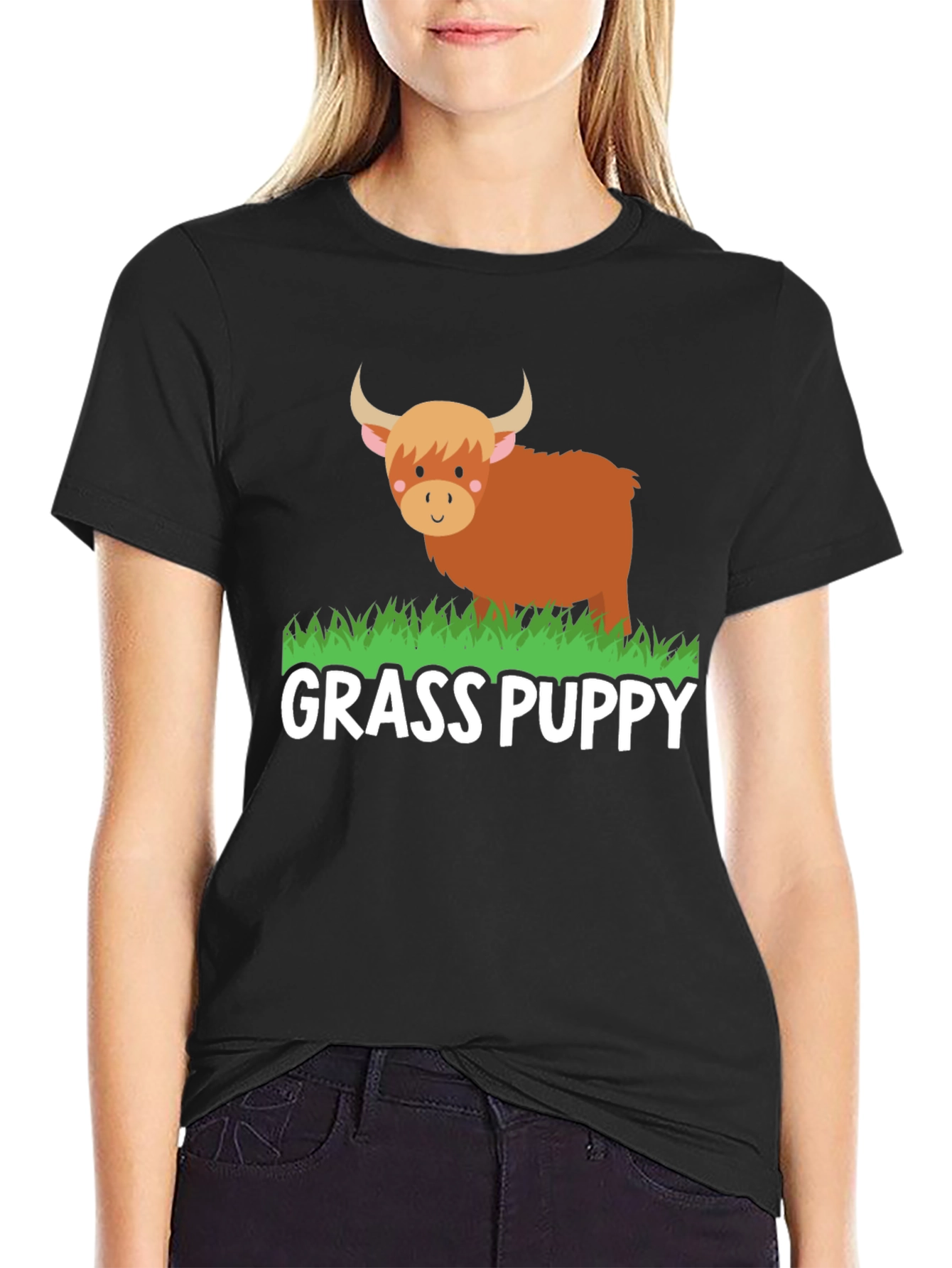 Grass Puppy Highland Cow Graphic Tee