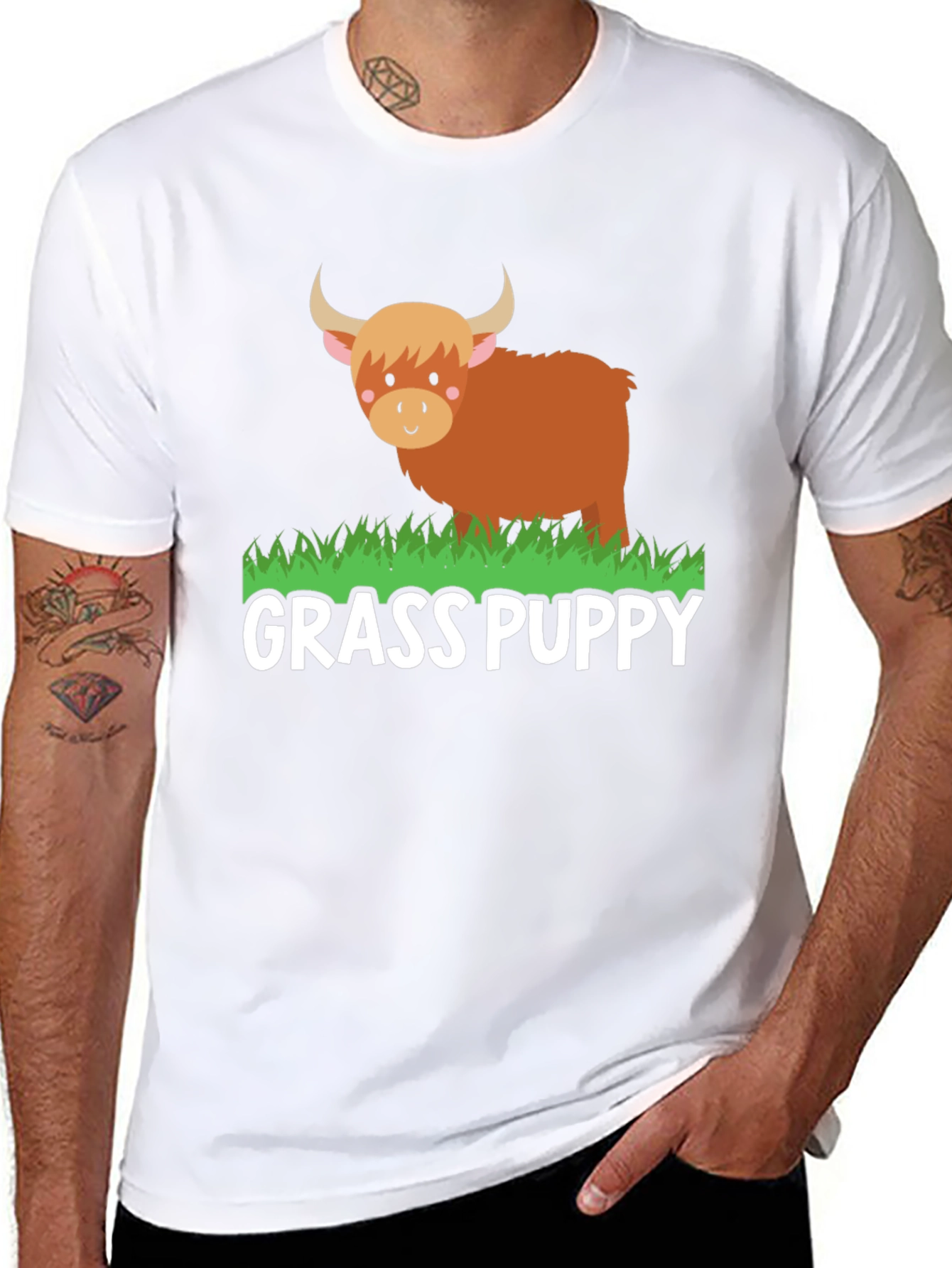 Grass Puppy Highland Cow Graphic Tee