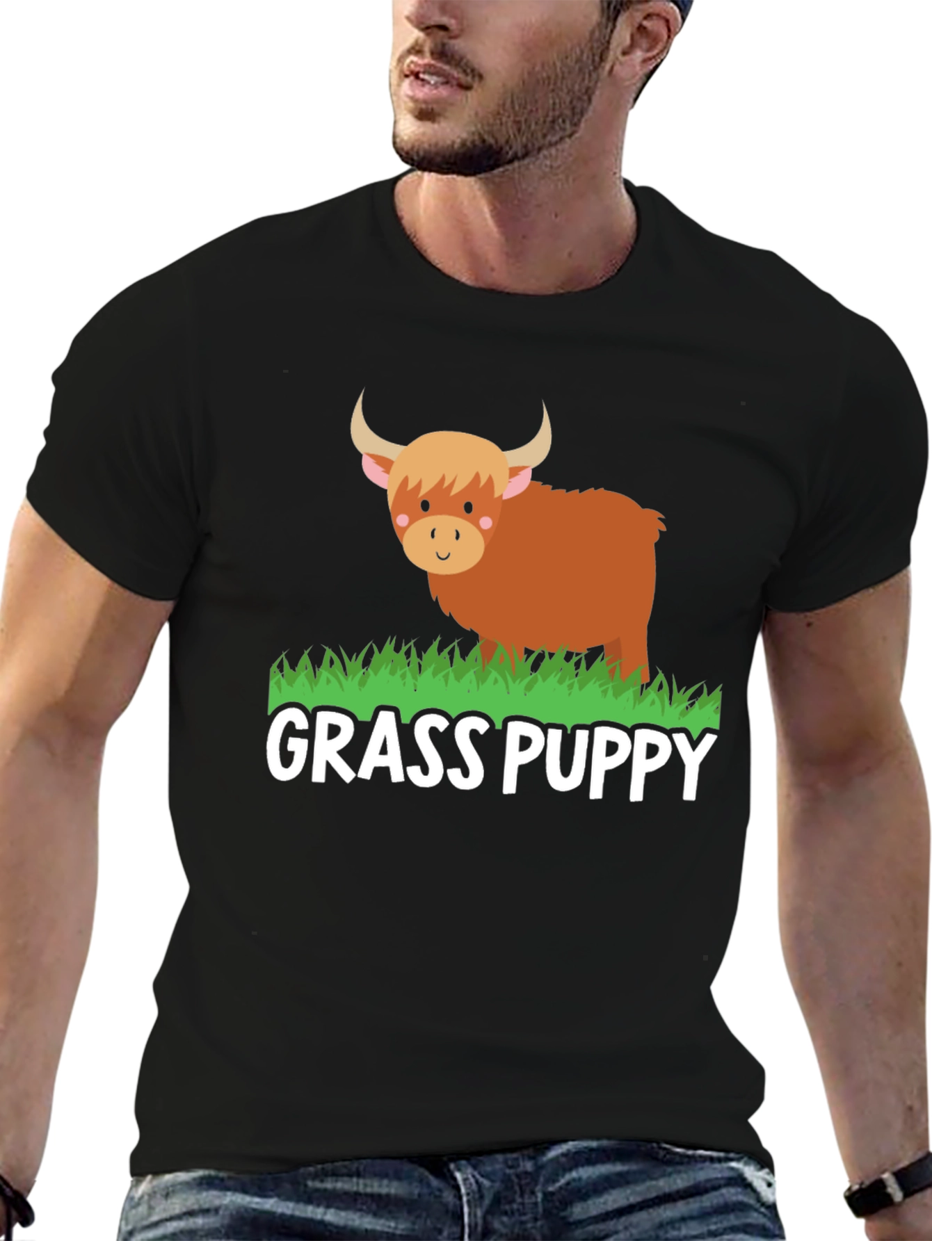 Grass Puppy Highland Cow Graphic Tee