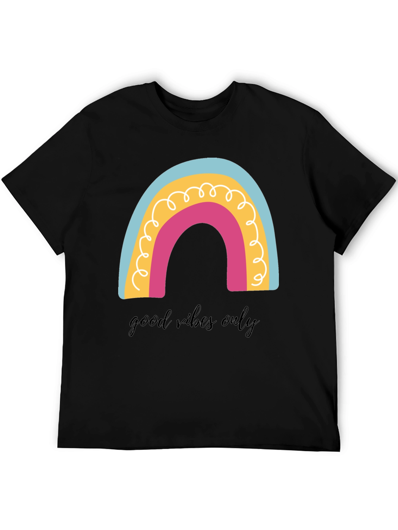 Good Vibes Only Rainbow Graphic Tee - Black Cotton