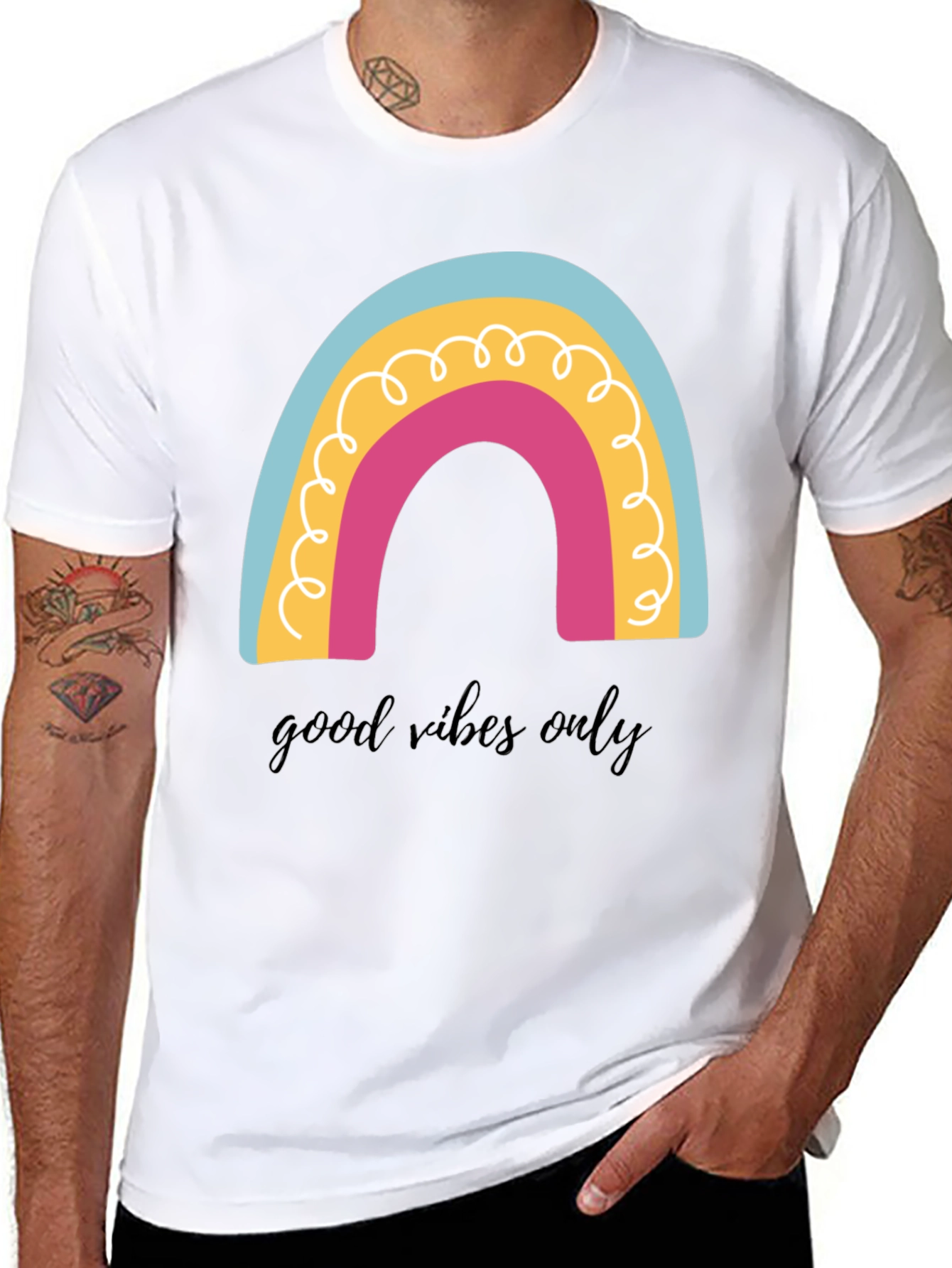 Good Vibes Only Rainbow Graphic Tee - Black Cotton
