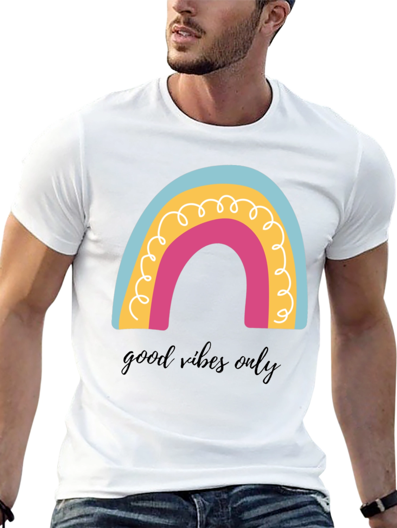 Good Vibes Only Rainbow Graphic Tee - Black Cotton