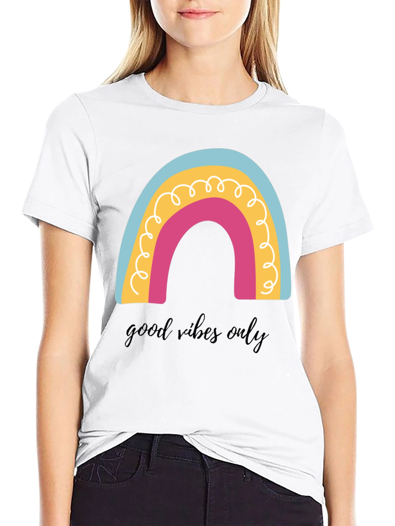 Good Vibes Only Rainbow Graphic Tee - Black Cotton