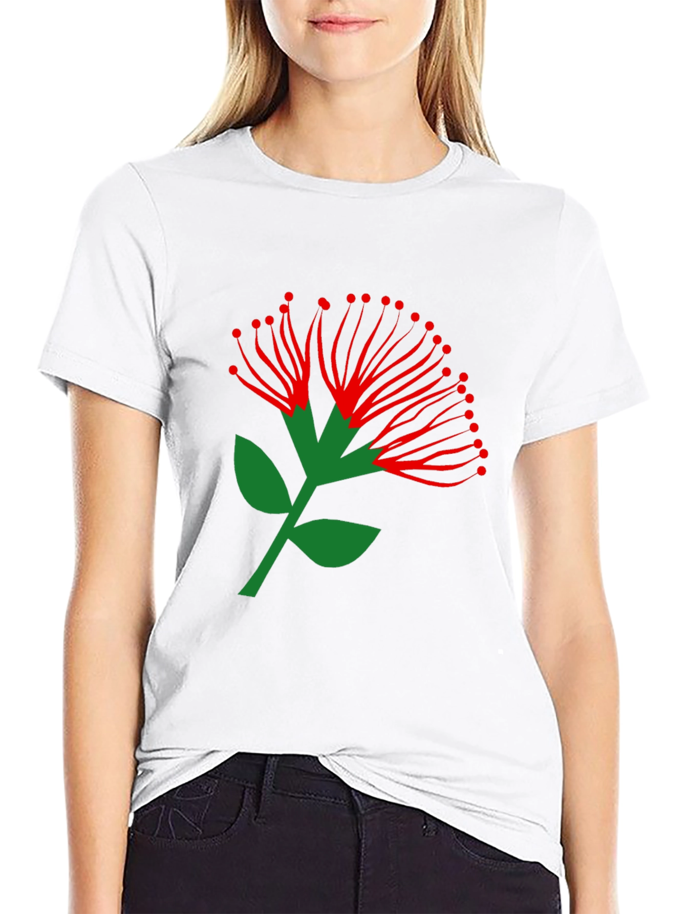 Pohutukawa Flower Graphic Tee - Black Cotton T-Shirt