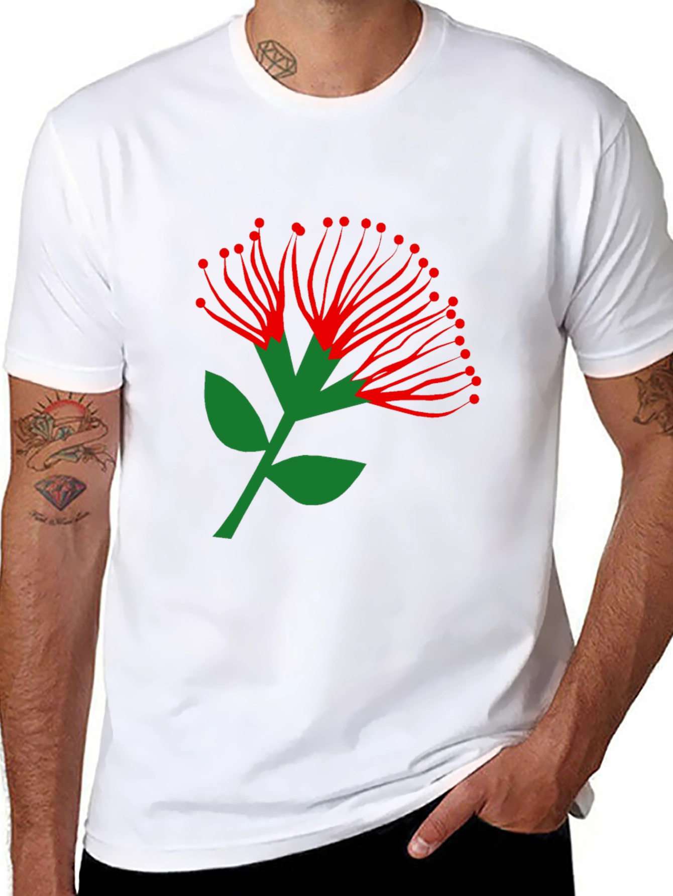 Pohutukawa Flower Graphic Tee - Black Cotton T-Shirt