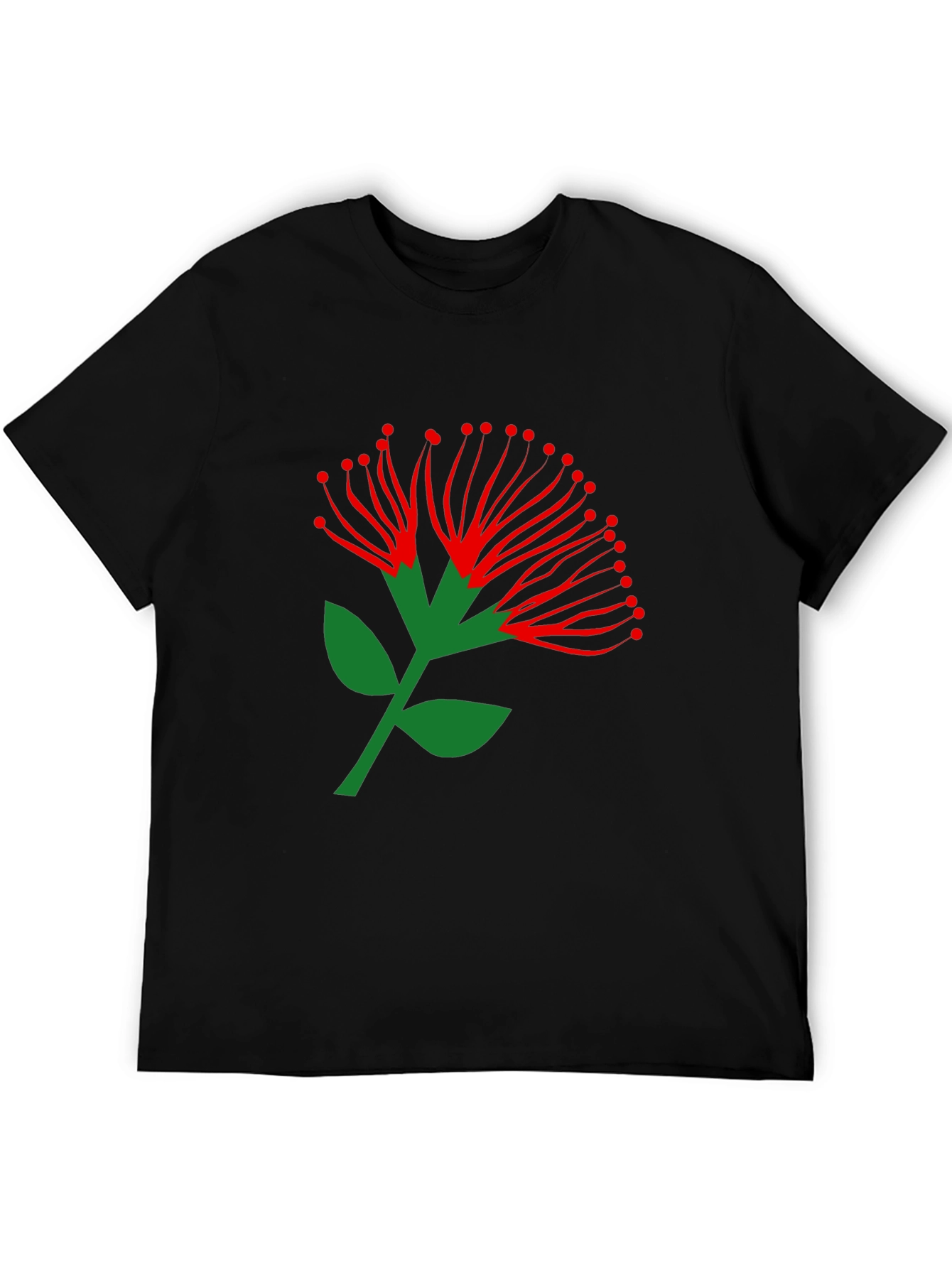 Pohutukawa Flower Graphic Tee - Black Cotton T-Shirt