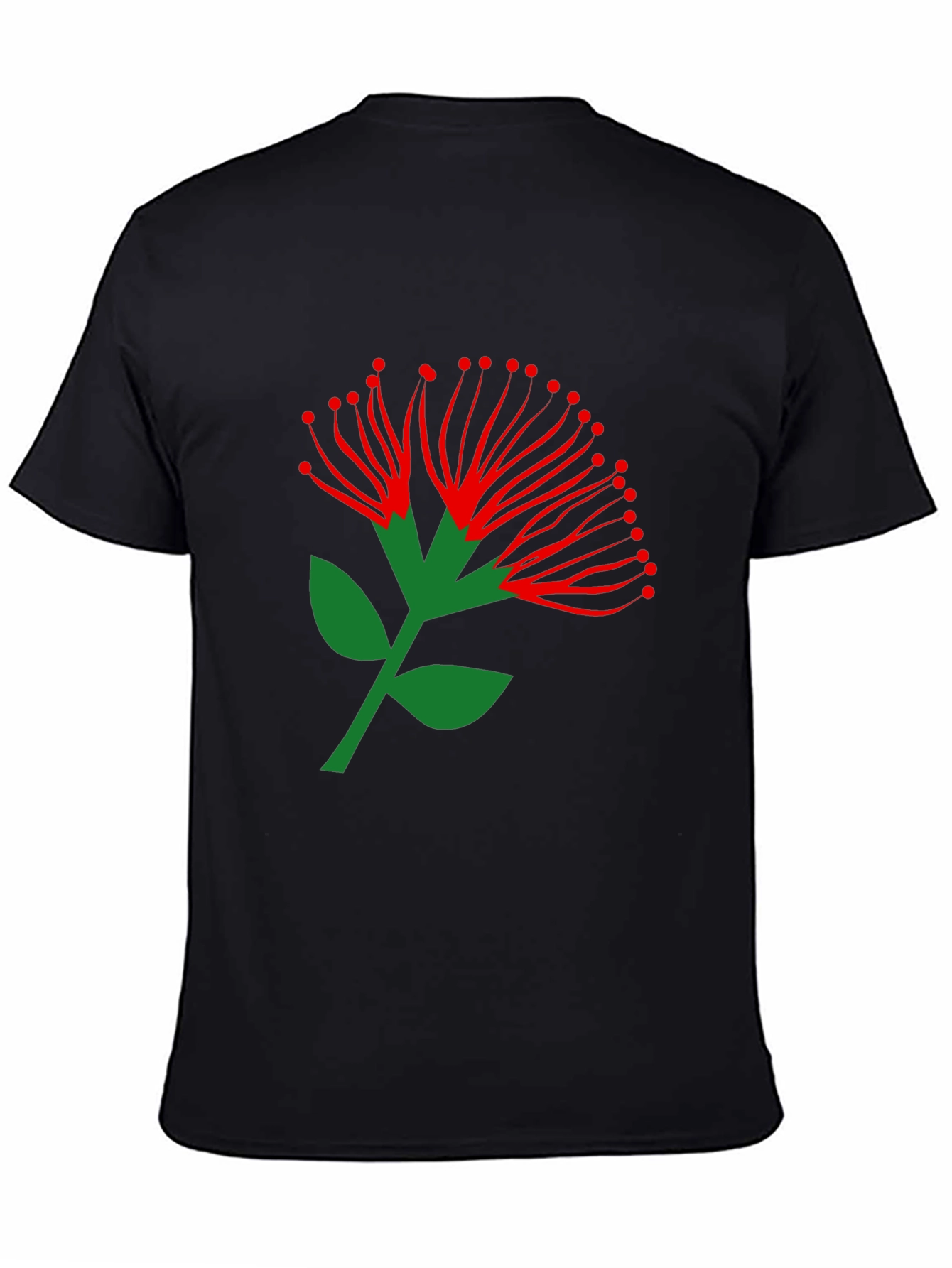 Pohutukawa Flower Graphic Tee - Black Cotton T-Shirt