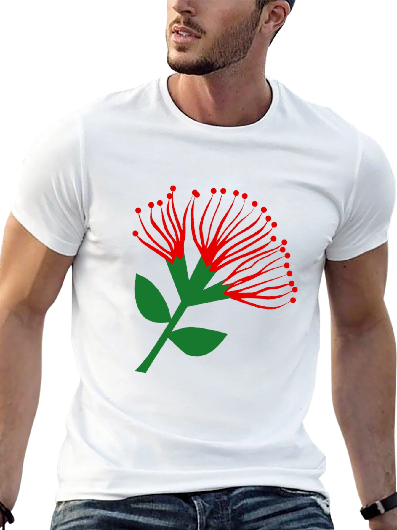 Pohutukawa Flower Graphic Tee - Black Cotton T-Shirt