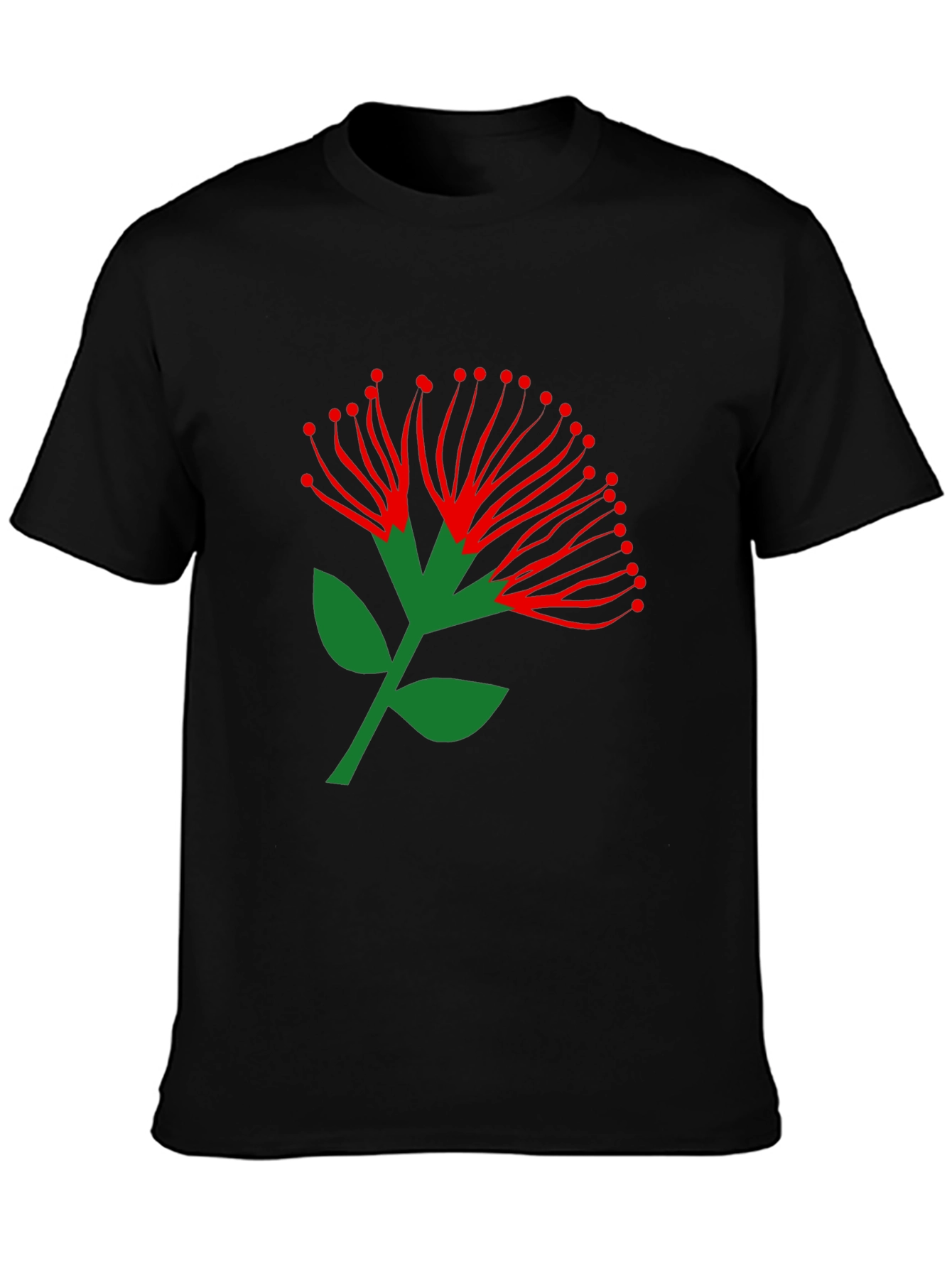 Pohutukawa Flower Graphic Tee - Black Cotton T-Shirt