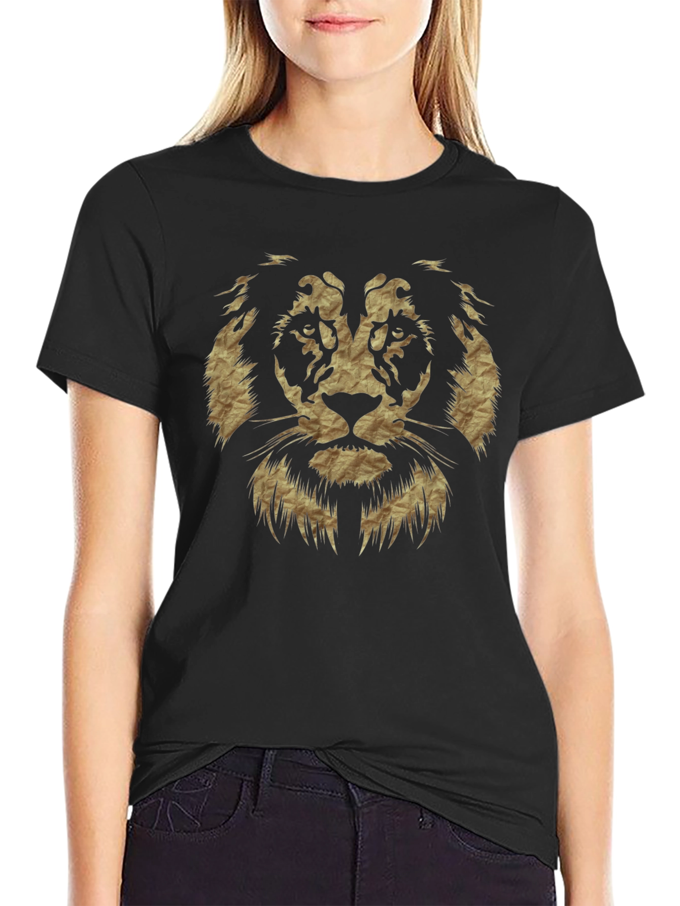 Lion Graphic Print Black Casual T-Shirt