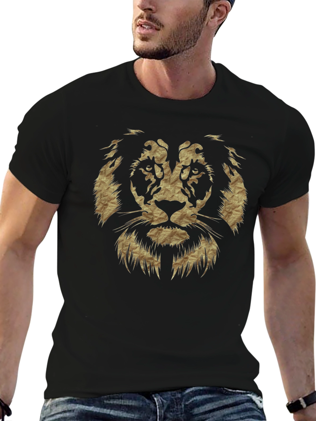 Lion Graphic Print Black Casual T-Shirt