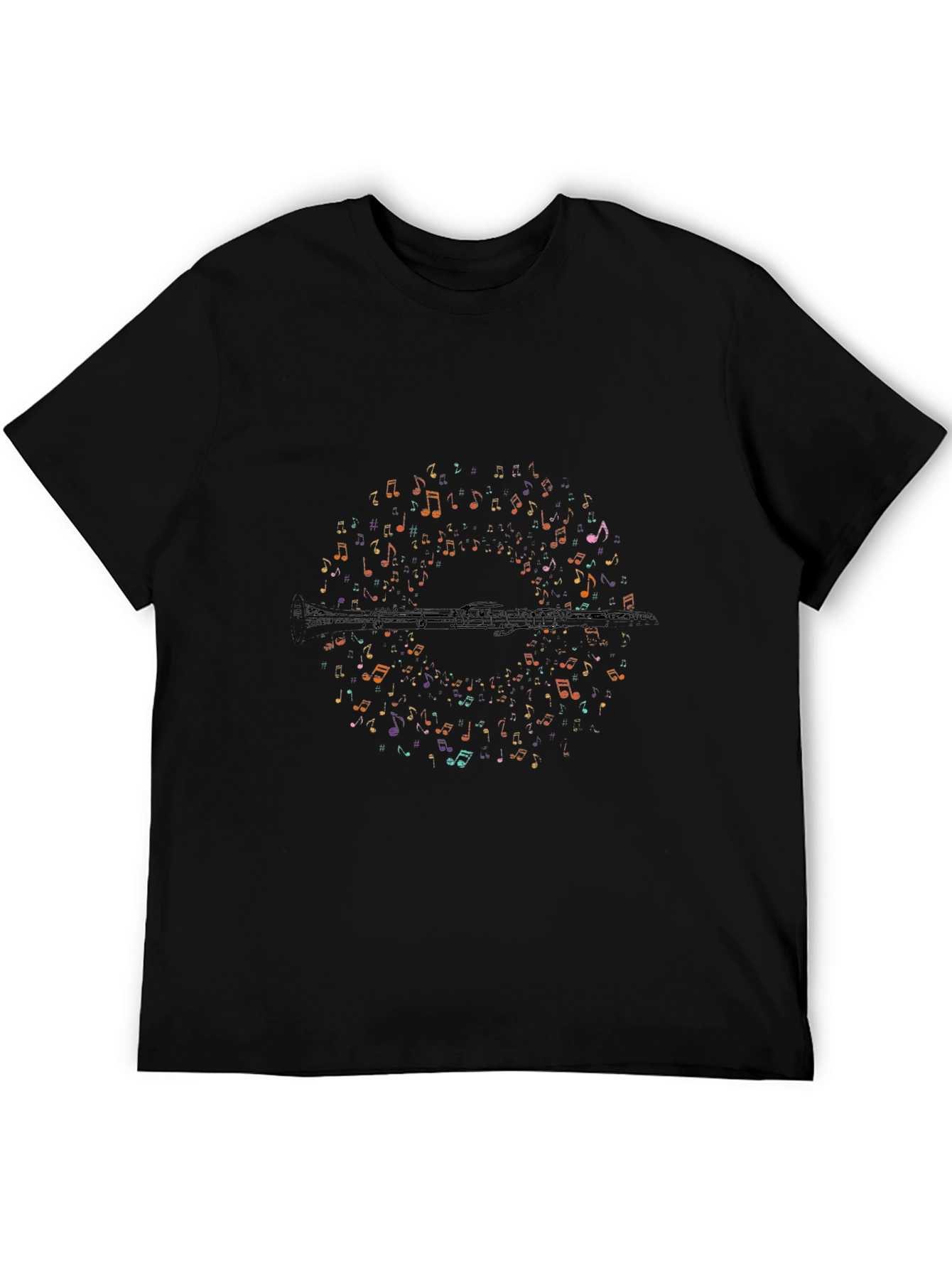Music Notes Flute Graphic T-Shirt - Unisex Black Tee