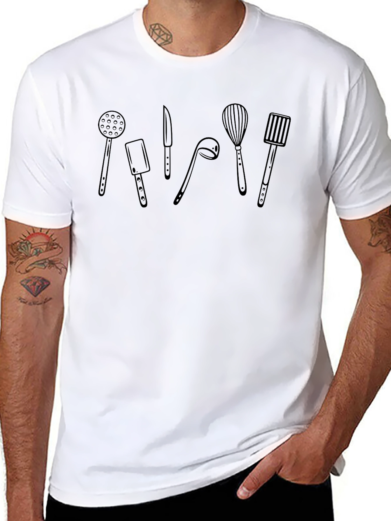 Chefs Utensil Graphic T-Shirt - Black Crew Neck
