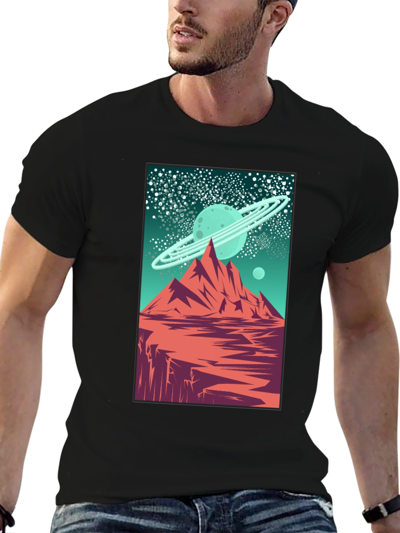 Saturn Peaks Graphic Tee - Retro Space Design