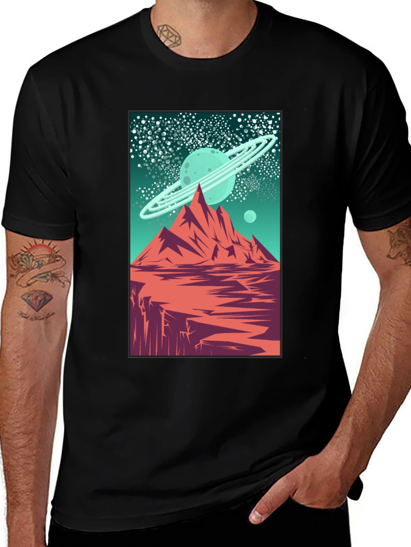 Saturn Peaks Graphic Tee - Retro Space Design