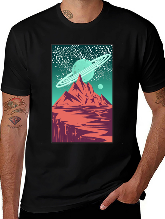 Saturn Peaks Graphic Tee - Retro Space Design