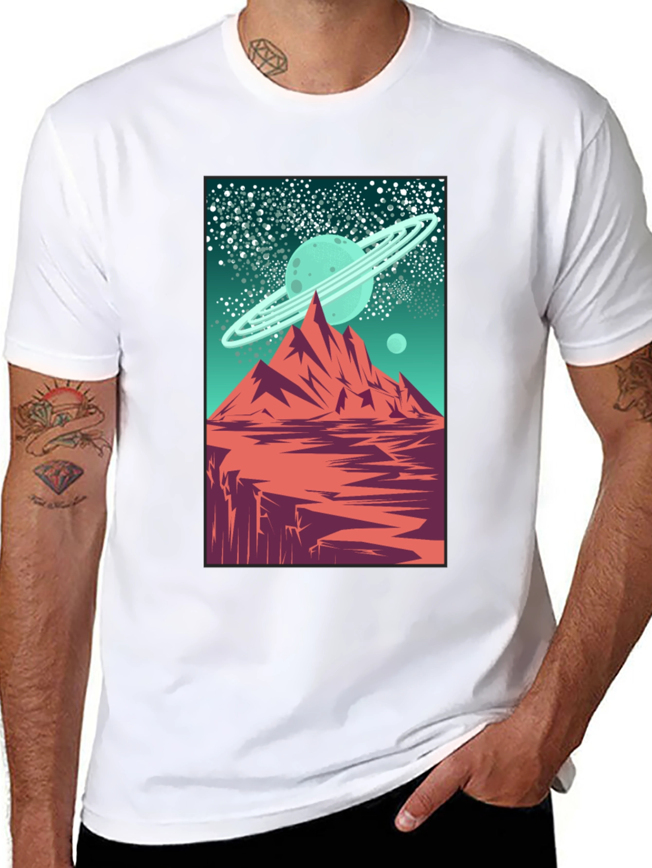 Saturn Peaks Graphic Tee - Retro Space Design