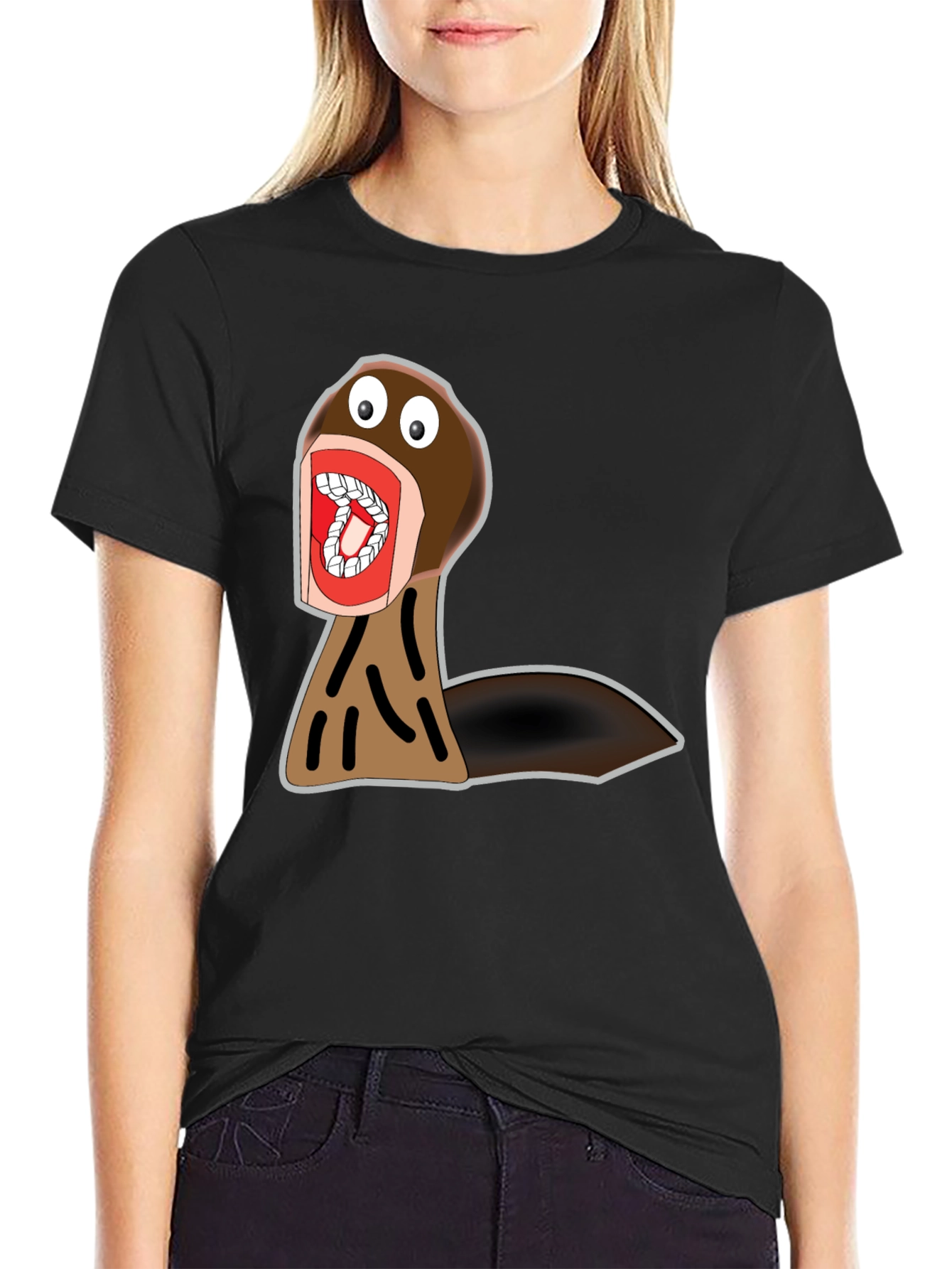 Funny Cartoon Monster Graphic Tee - Black Cotton