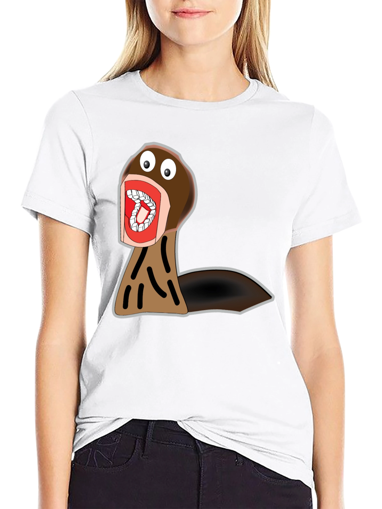 Funny Cartoon Monster Graphic Tee - Black Cotton