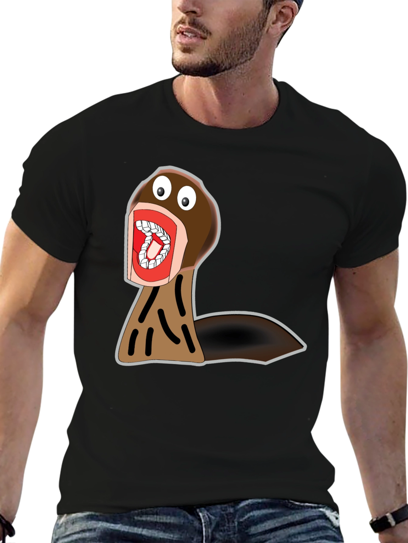 Funny Cartoon Monster Graphic Tee - Black Cotton
