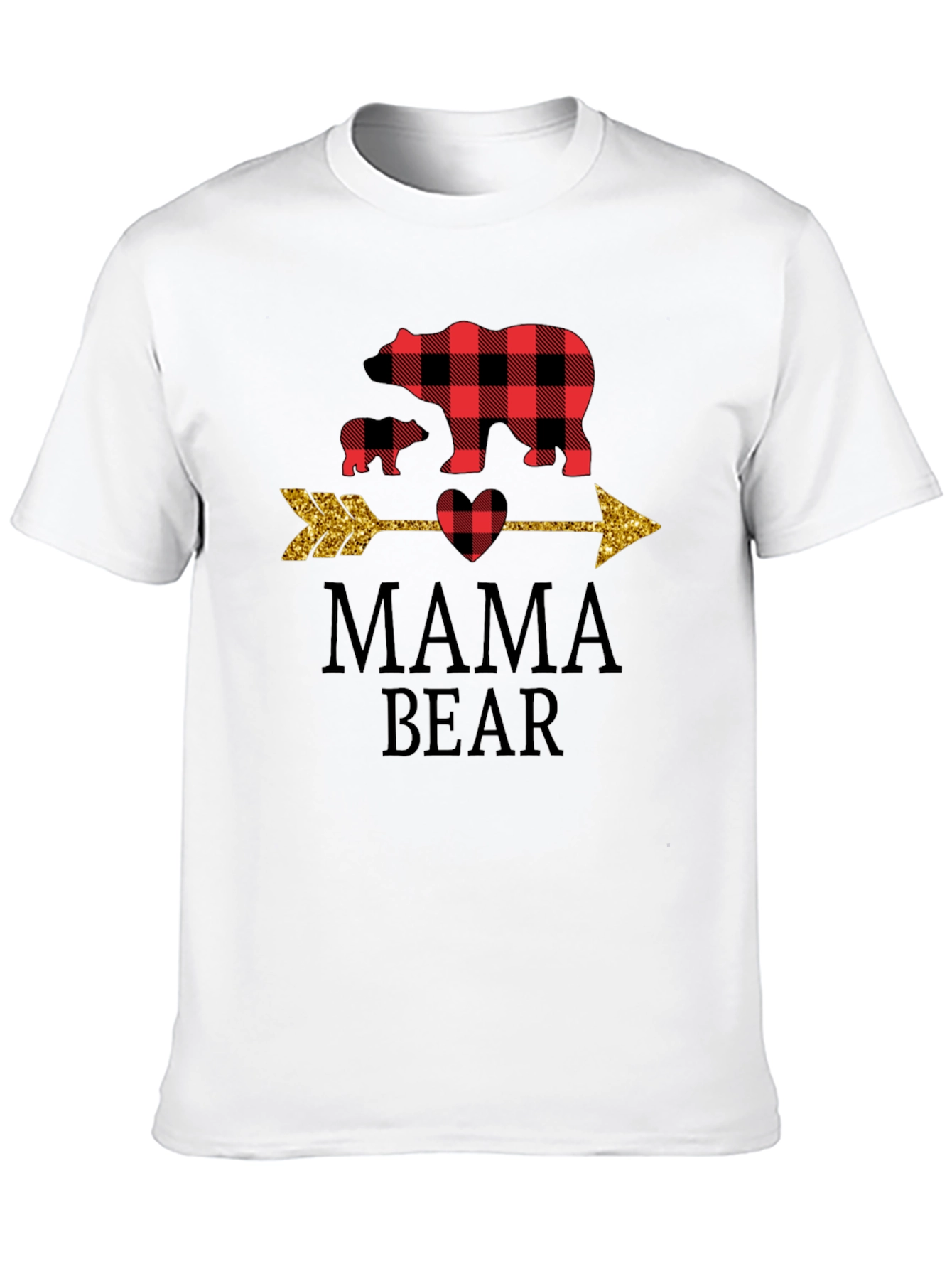 Mama Bear Graphic Tee - Cute Plaid Bear Design