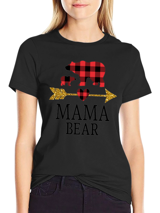 Mama Bear Graphic Tee - Cute Plaid Bear Design