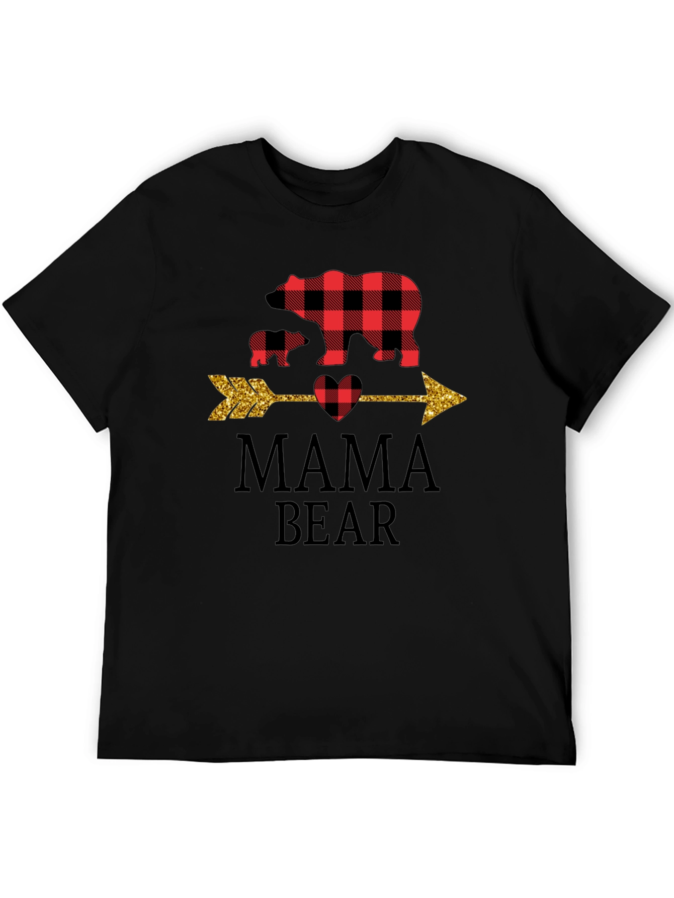 Mama Bear Graphic Tee - Cute Plaid Bear Design