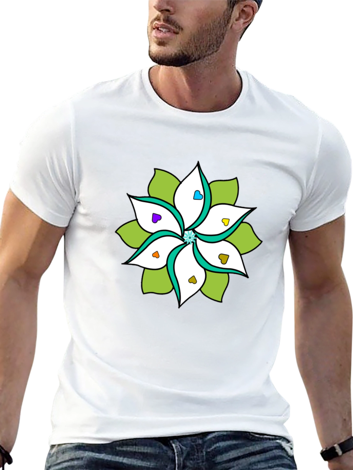 Floral Heart Petal Black T-Shirt