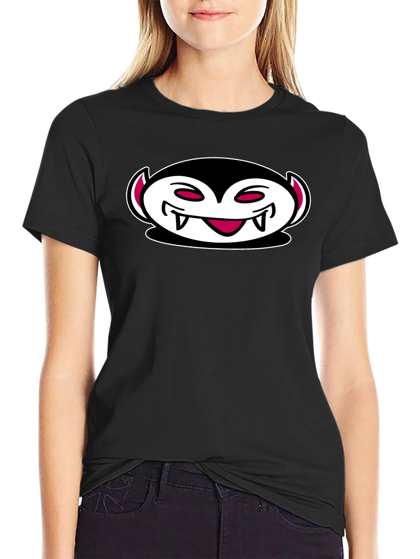 Vampire Emoji Black Cotton T-Shirt