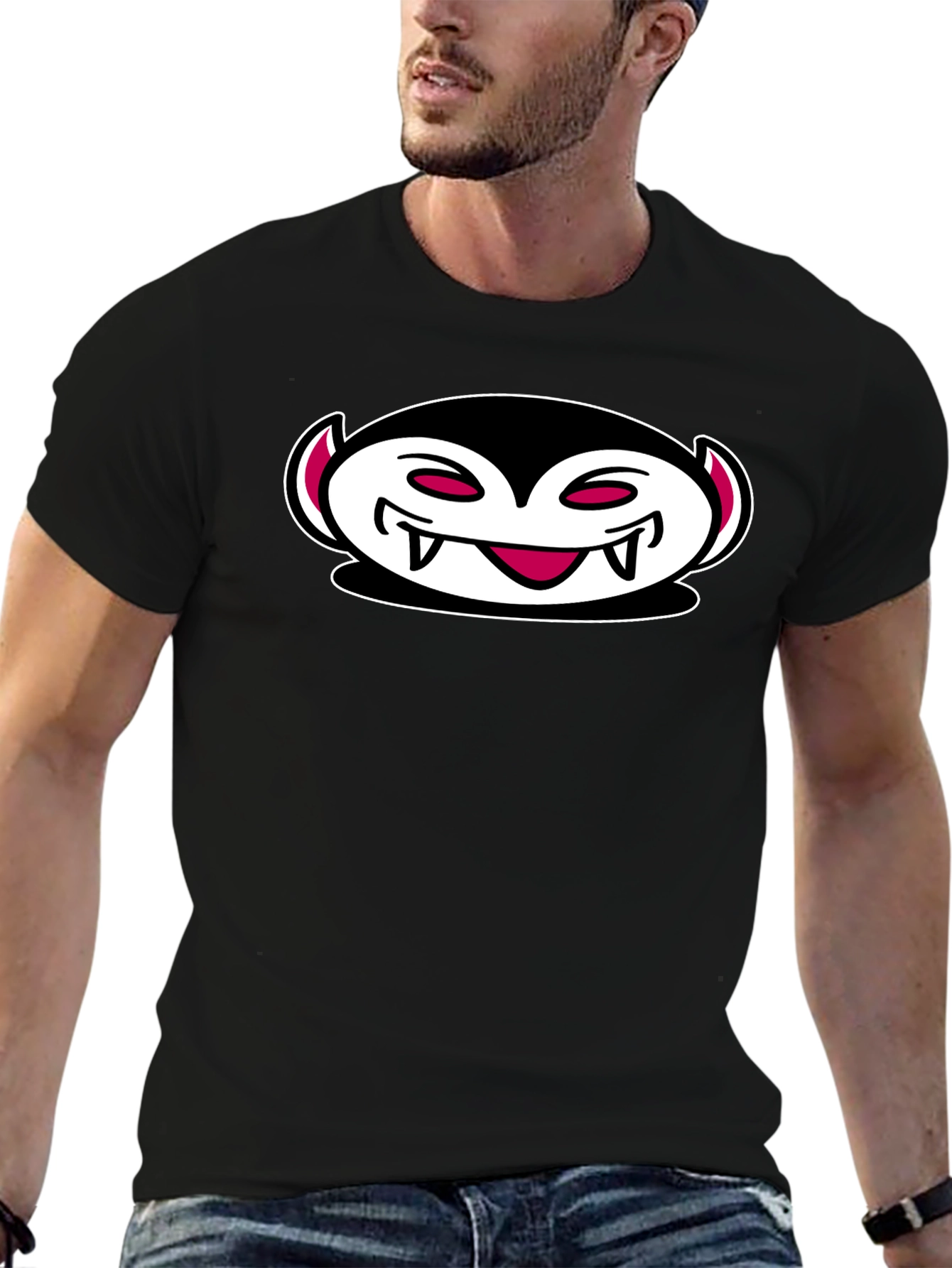 Vampire Emoji Black Cotton T-Shirt