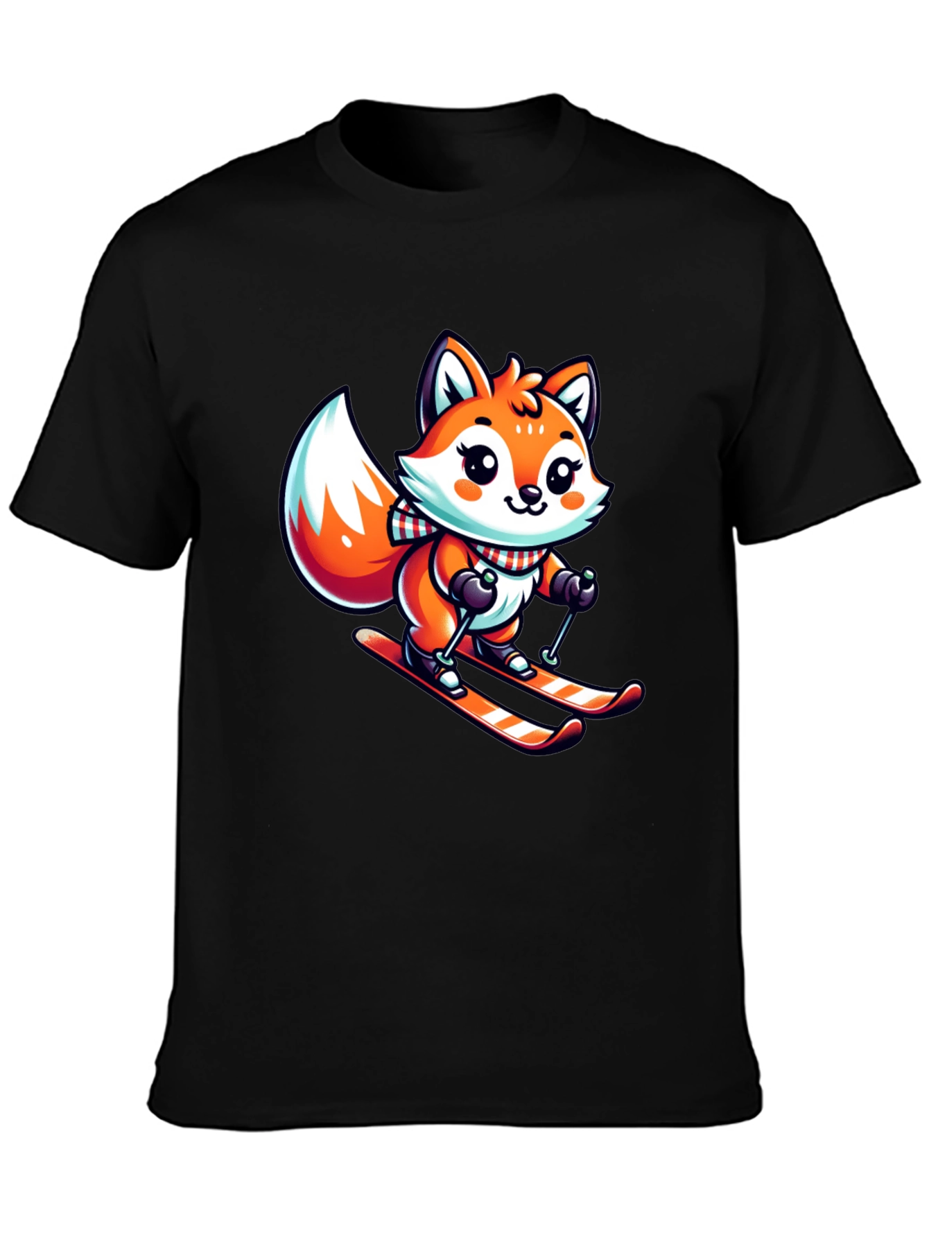 Cartoon Fox Skiing Graphic Tee - Cute Winter Design