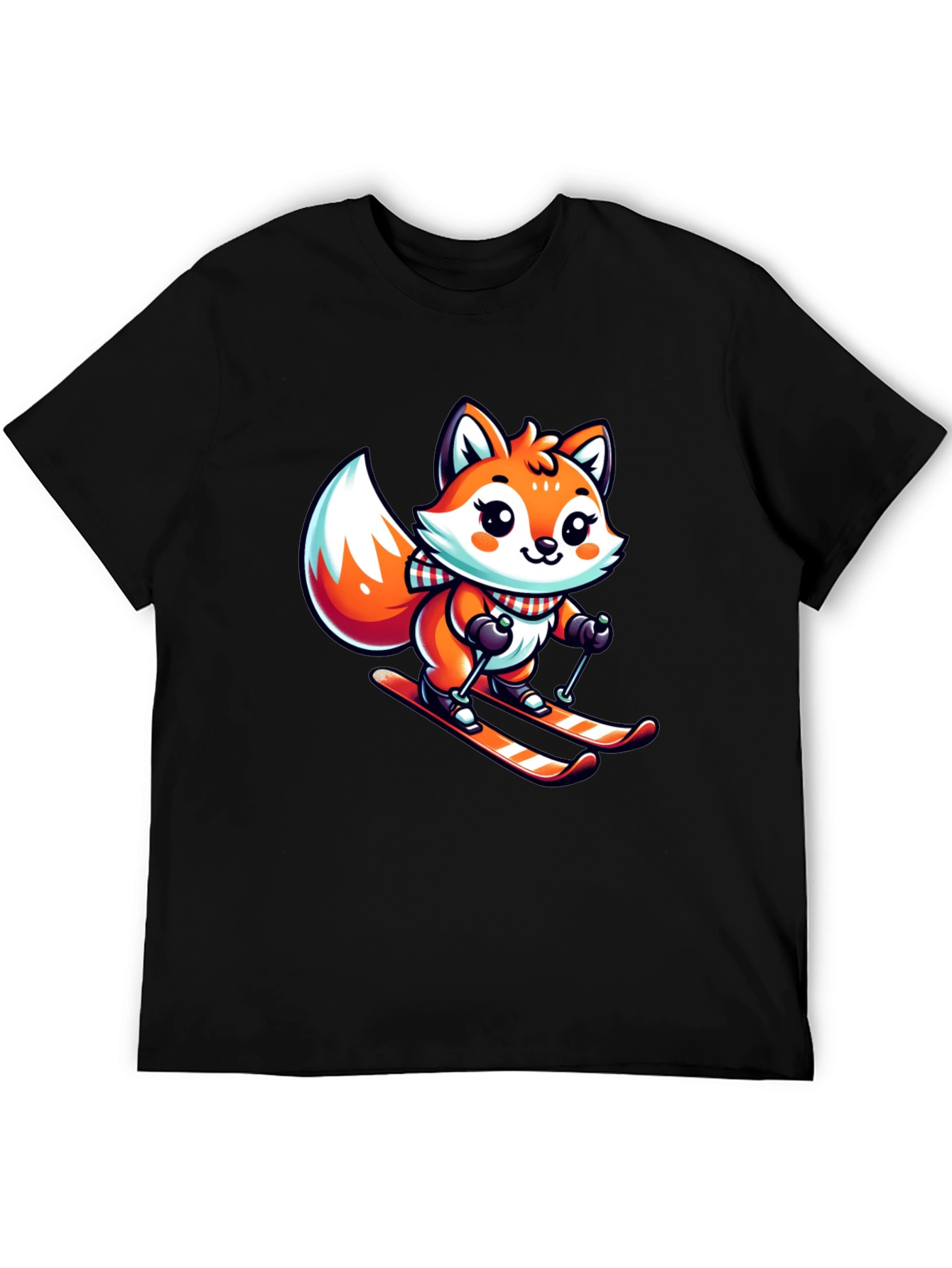 Cartoon Fox Skiing Graphic Tee - Cute Winter Design