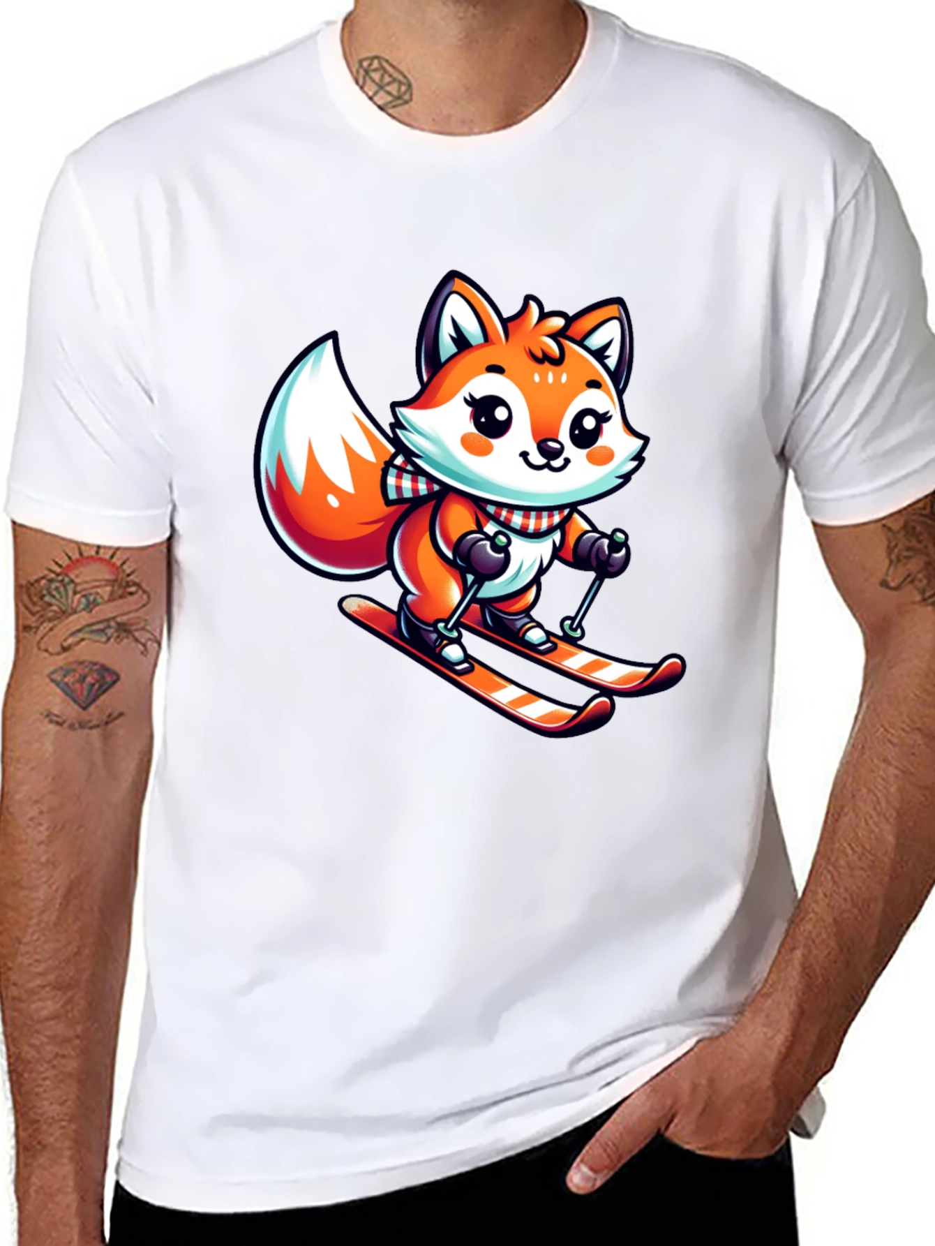 Cartoon Fox Skiing Graphic Tee - Cute Winter Design